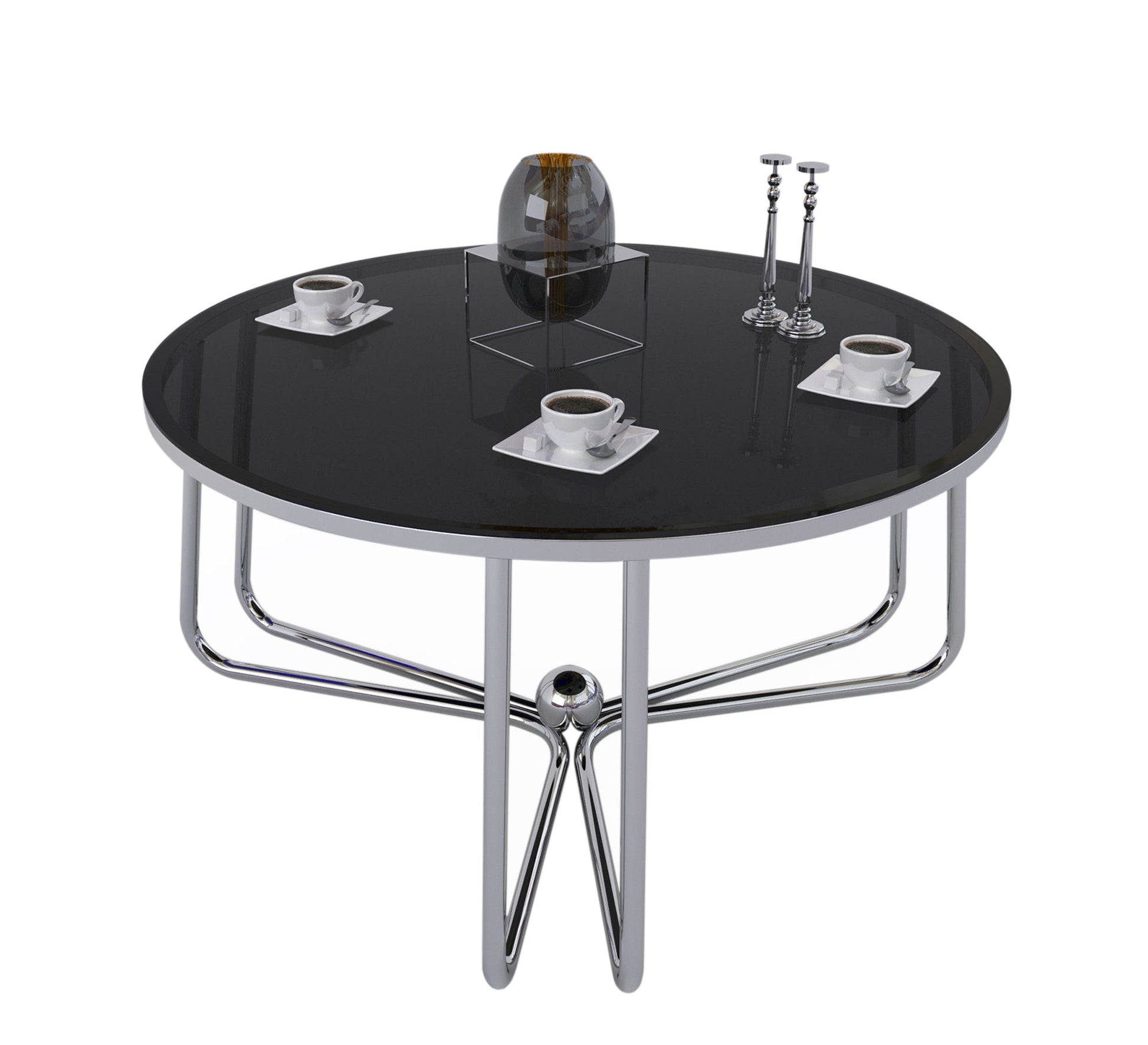 Circular table with three - legged chassis and black glass - Vitrine Furniture - Furniture