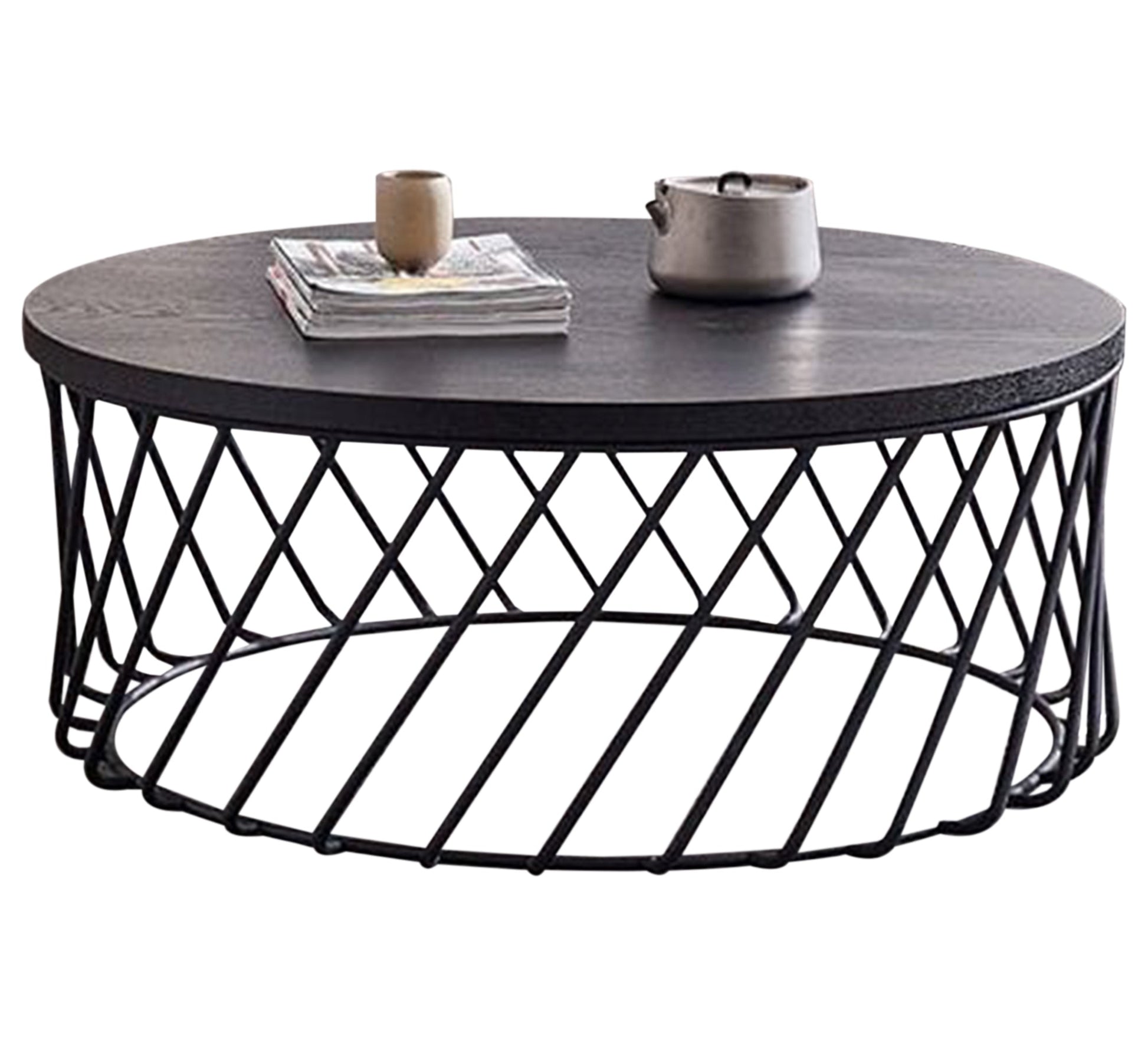Circular wicker table with tilted steel legs - Vitrine Furniture - Furniture