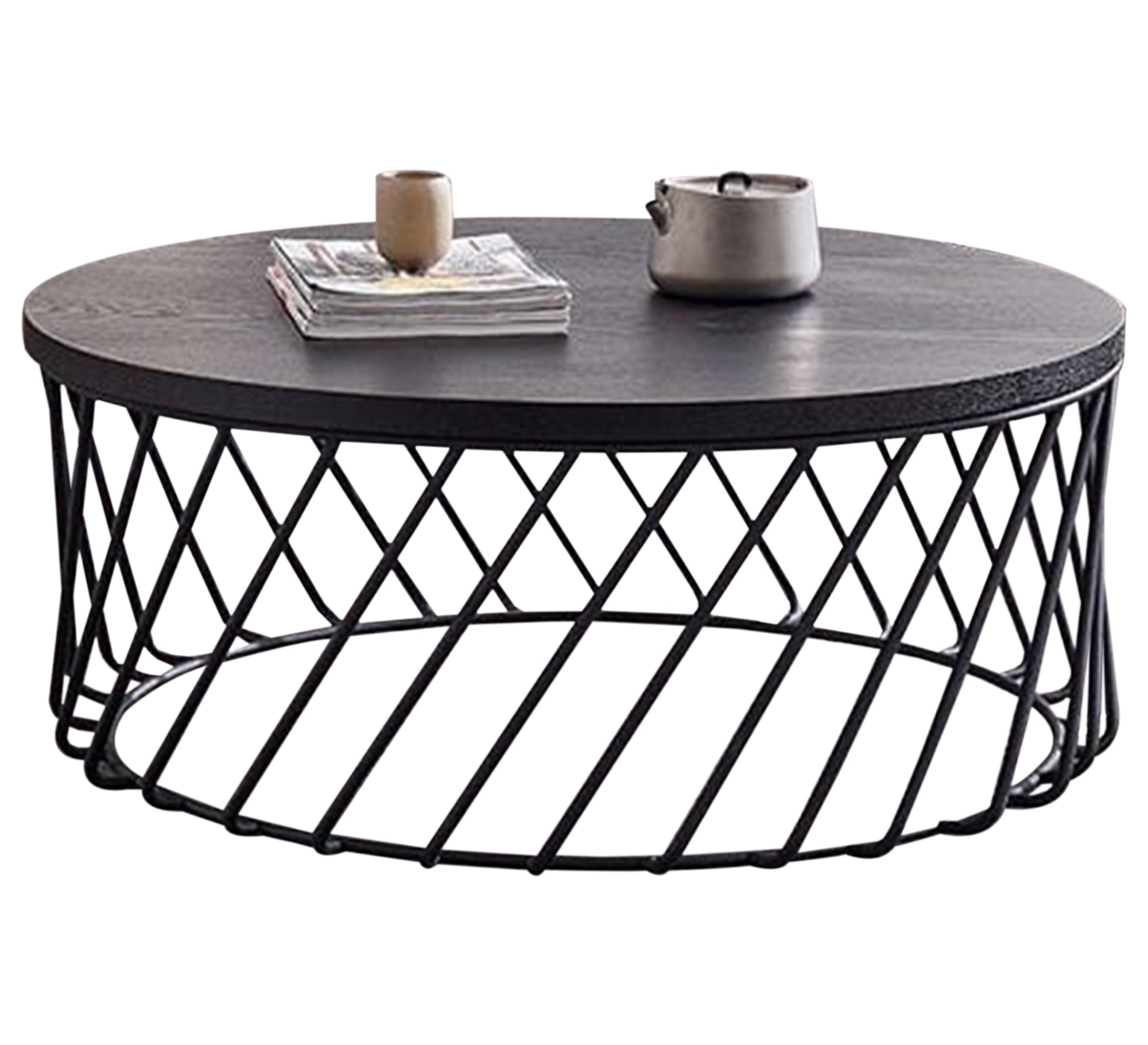 Circular wicker table with tilted steel legs - Vitrine Furniture - Furniture