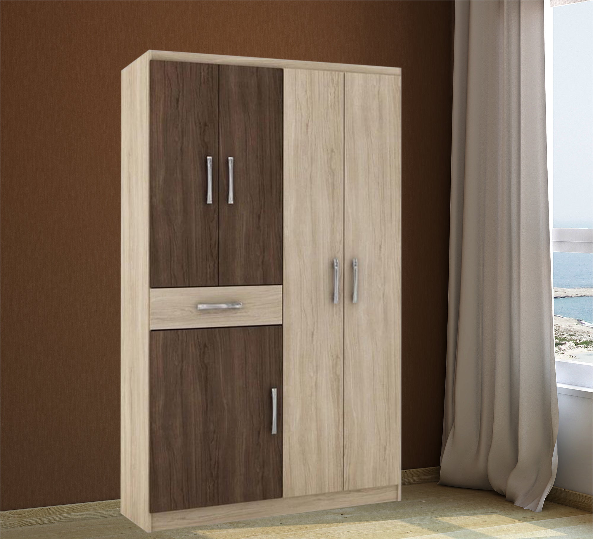 Classic Beige - Brown Wooden Wardrobe: Elegant Storage - Vitrine Furniture - Furniture