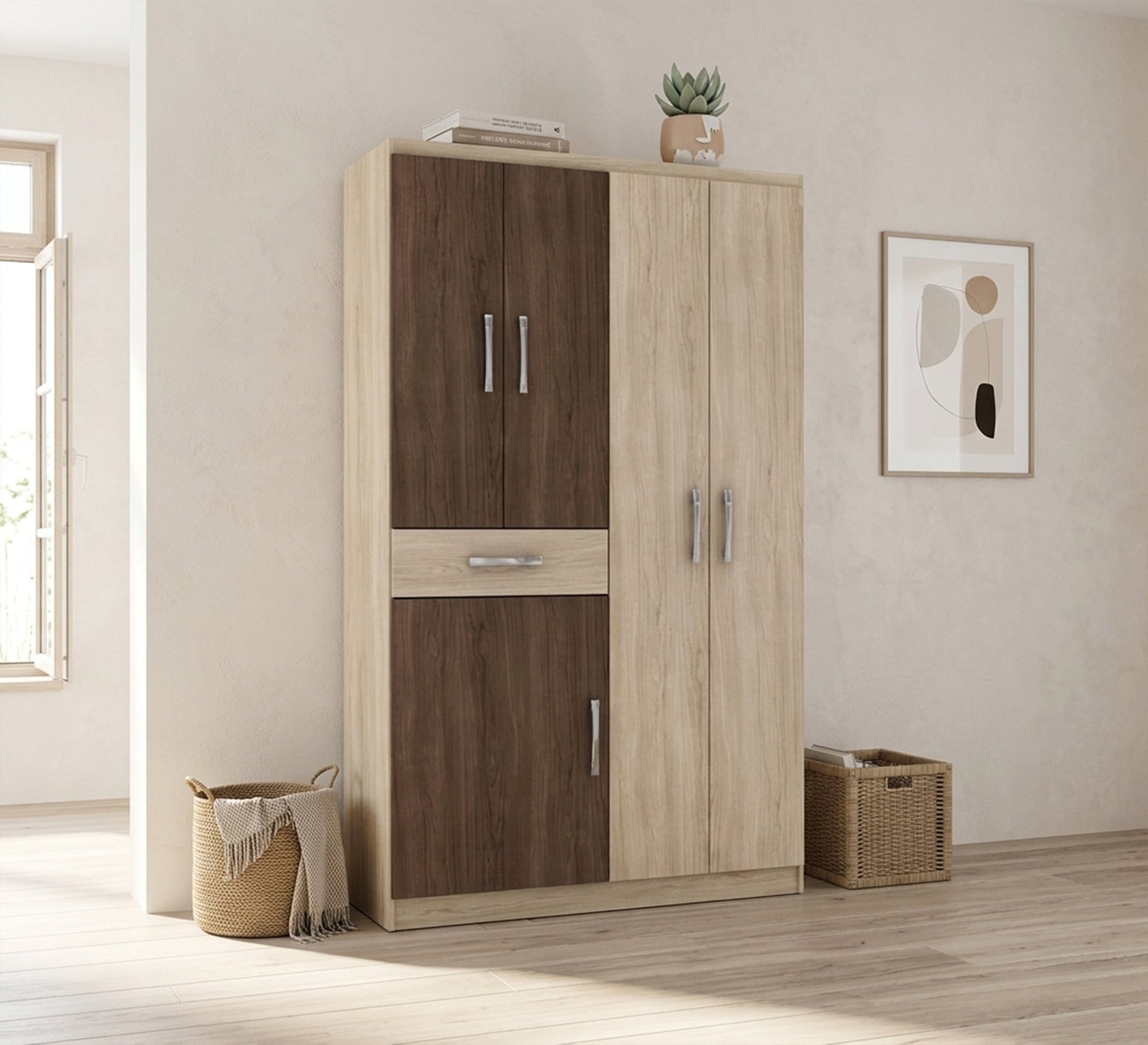 Classic Beige - Brown Wooden Wardrobe: Elegant Storage - Vitrine Furniture - Wardrobes