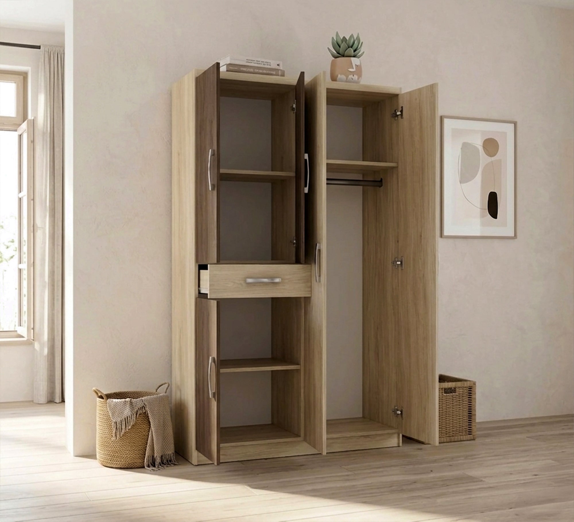 Classic Beige - Brown Wooden Wardrobe: Elegant Storage - Vitrine Furniture - Wardrobes