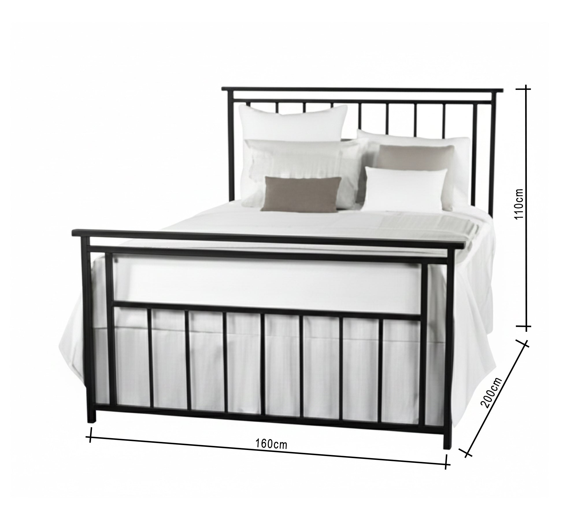 Classic black bed with a long metal frame - Vitrine Furniture - Furniture