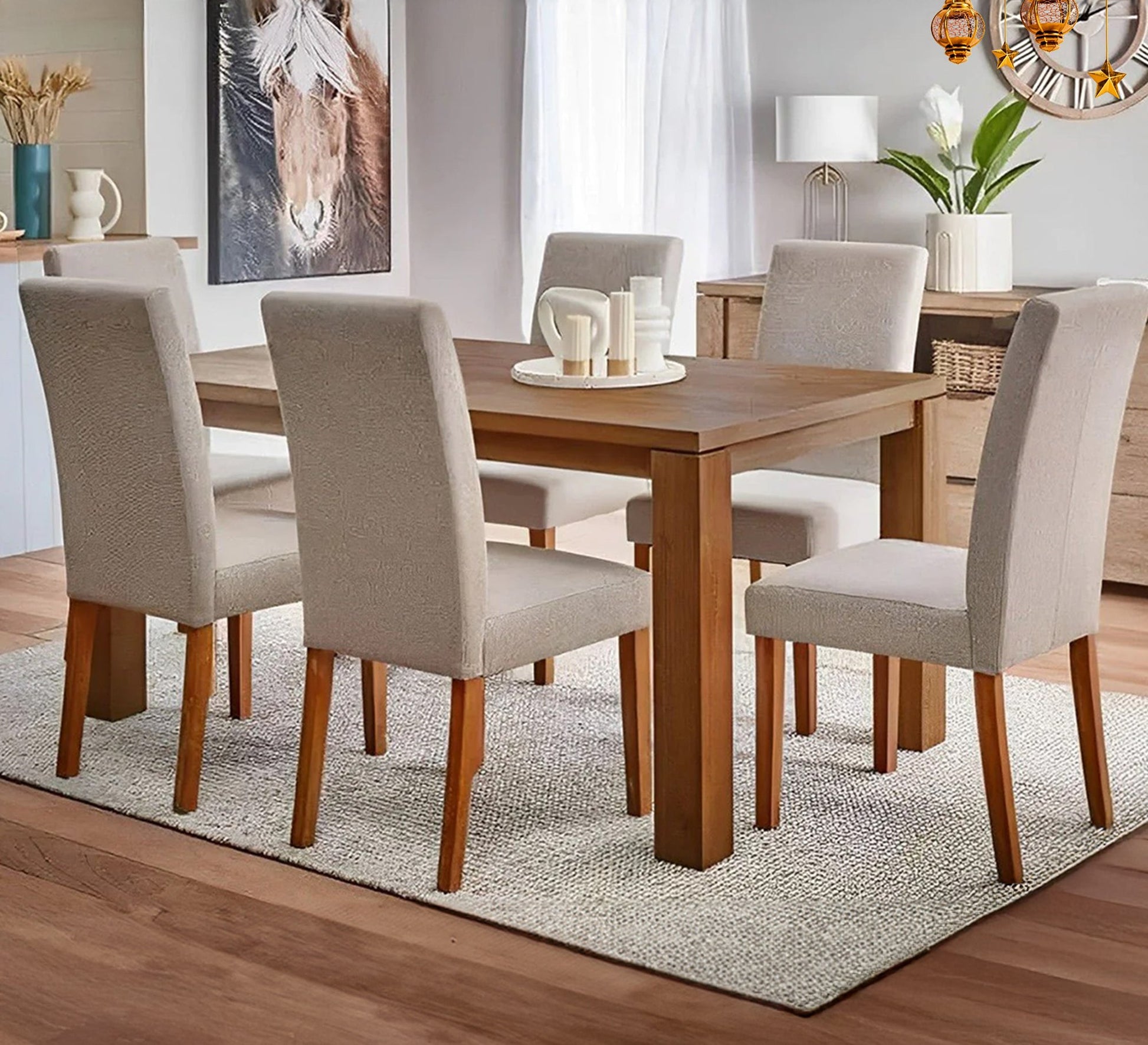 Classic dining set with natural wood and comfortable upholstery - Vitrine Furniture - Furniture