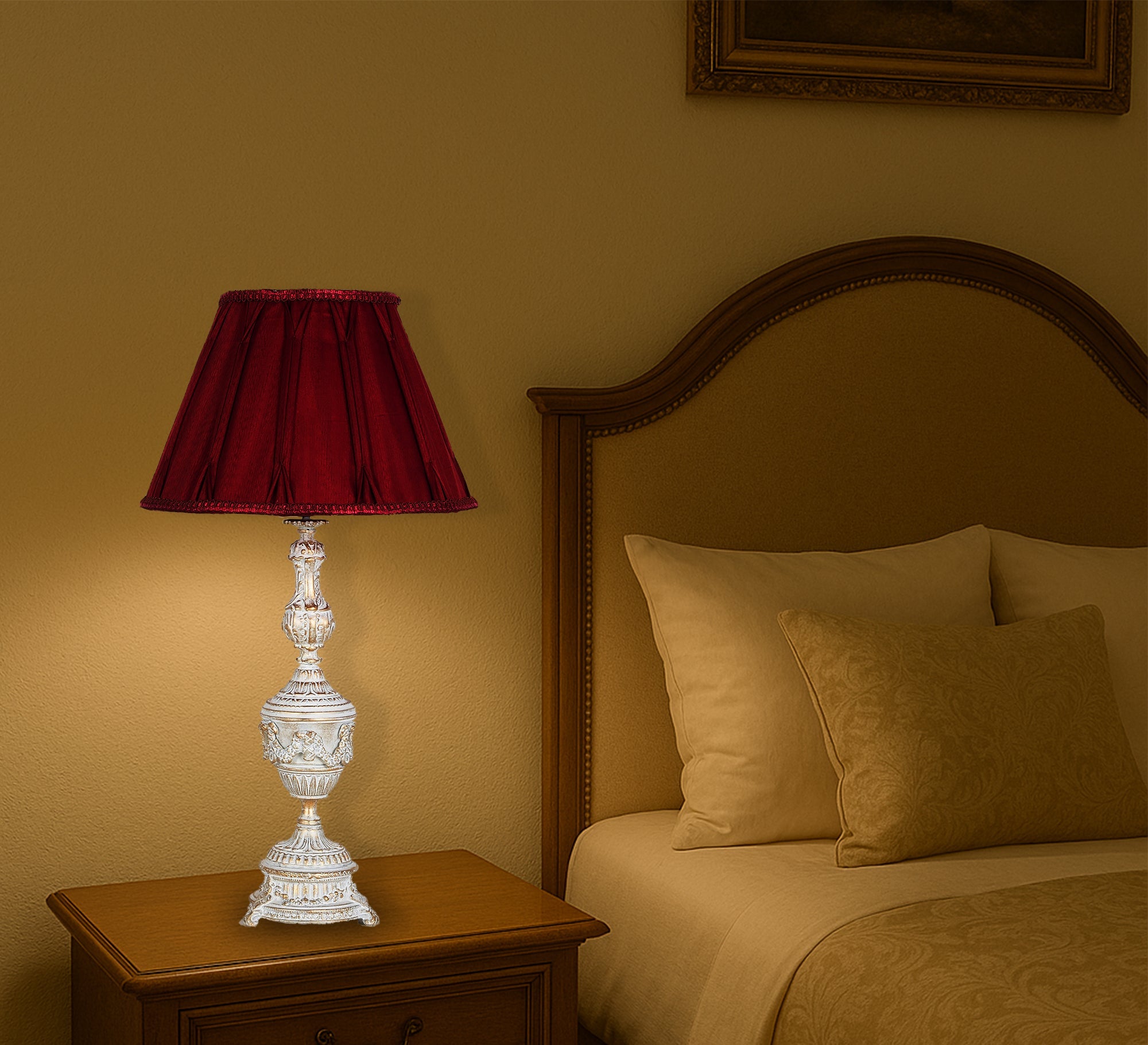Classic table lamp in burgundy shade - Vitrine Furniture - Lighting