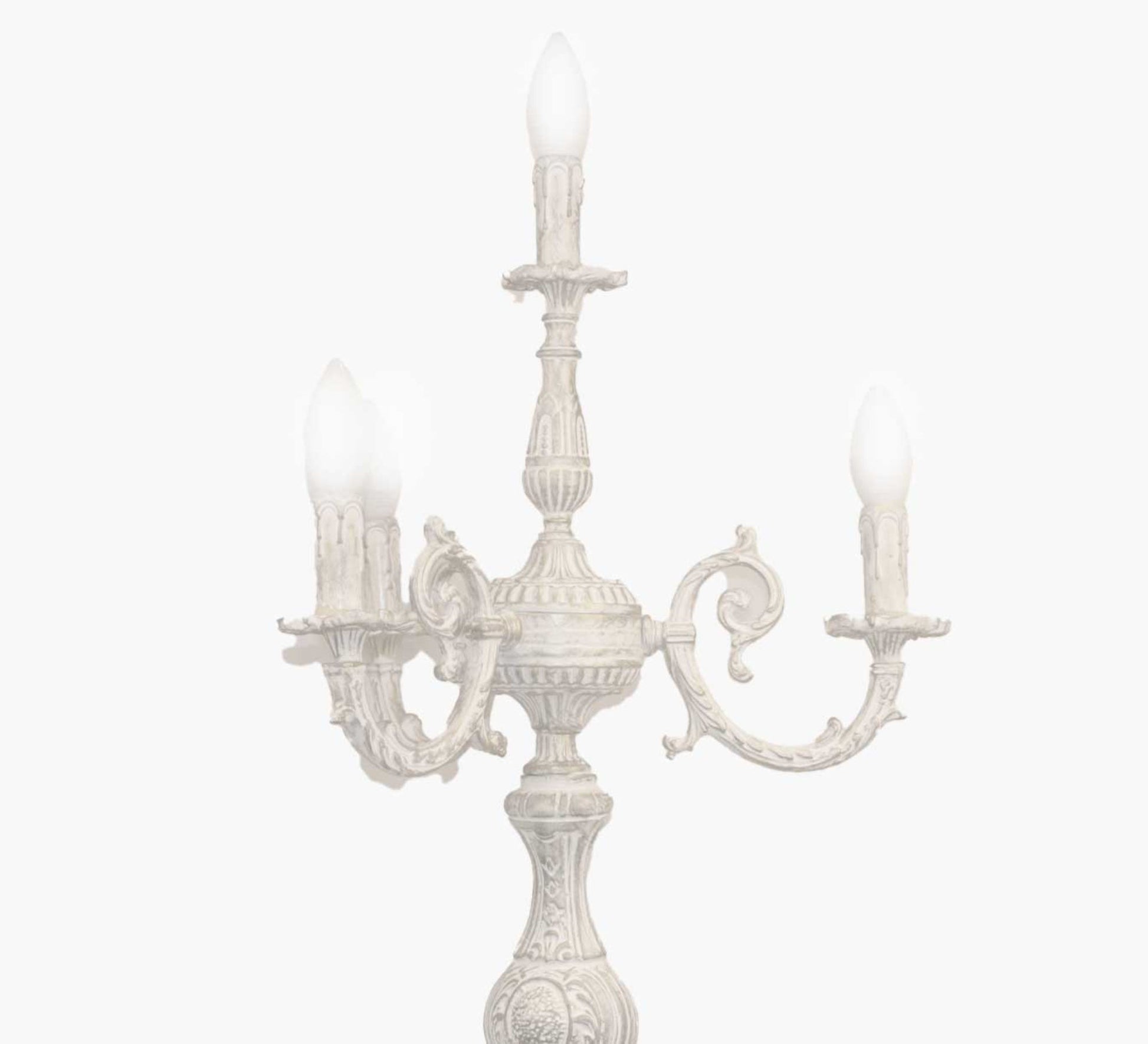 Classic three - light white ornate candlestick - Vitrine Furniture - Lighting