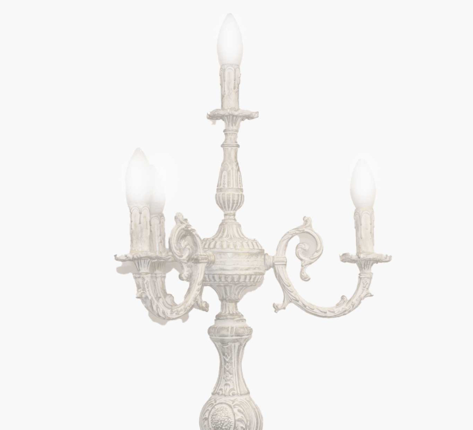 Classic three - light white ornate candlestick - Vitrine Furniture - Lighting