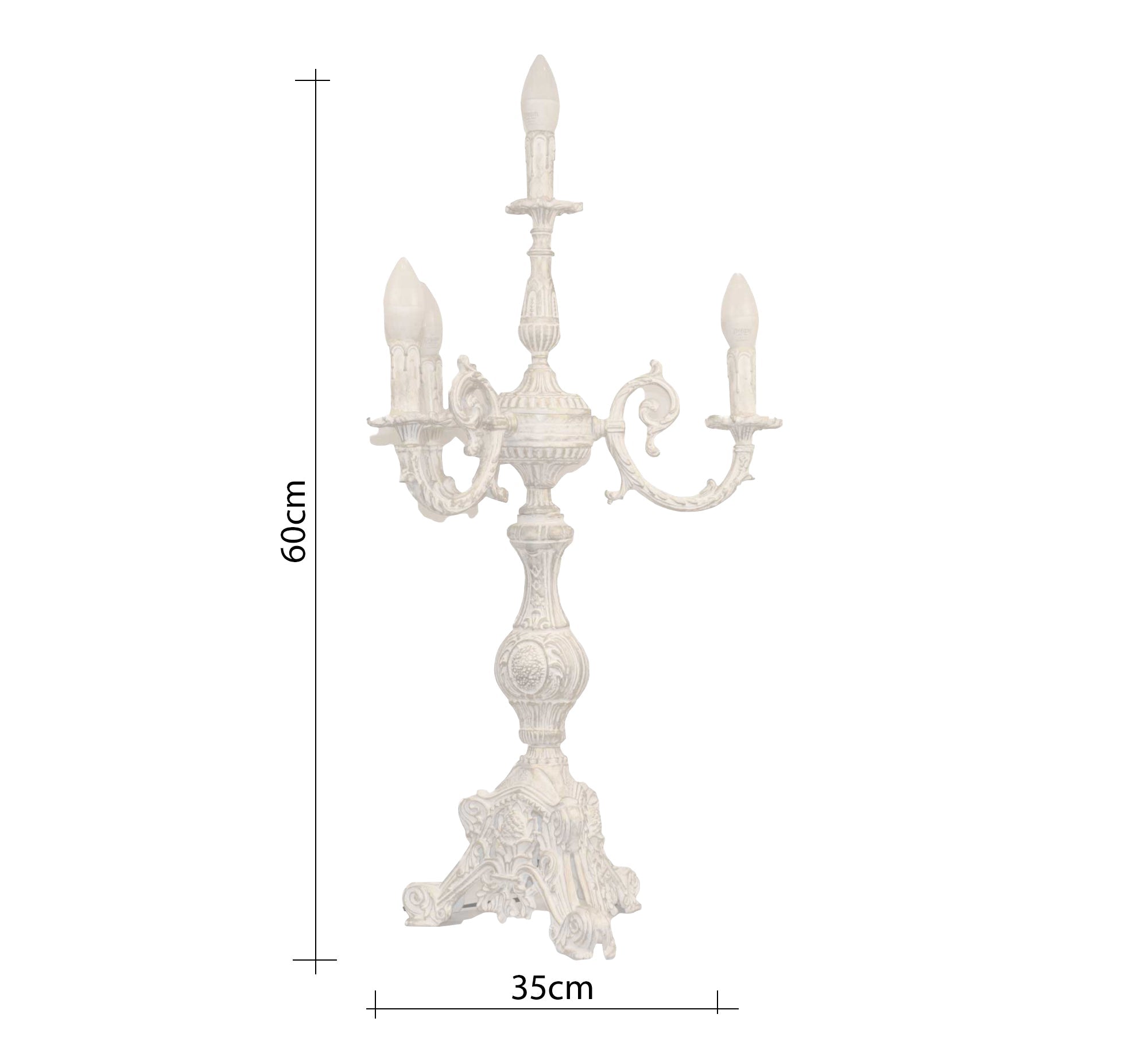 Classic three - light white ornate candlestick - Vitrine Furniture - Lighting