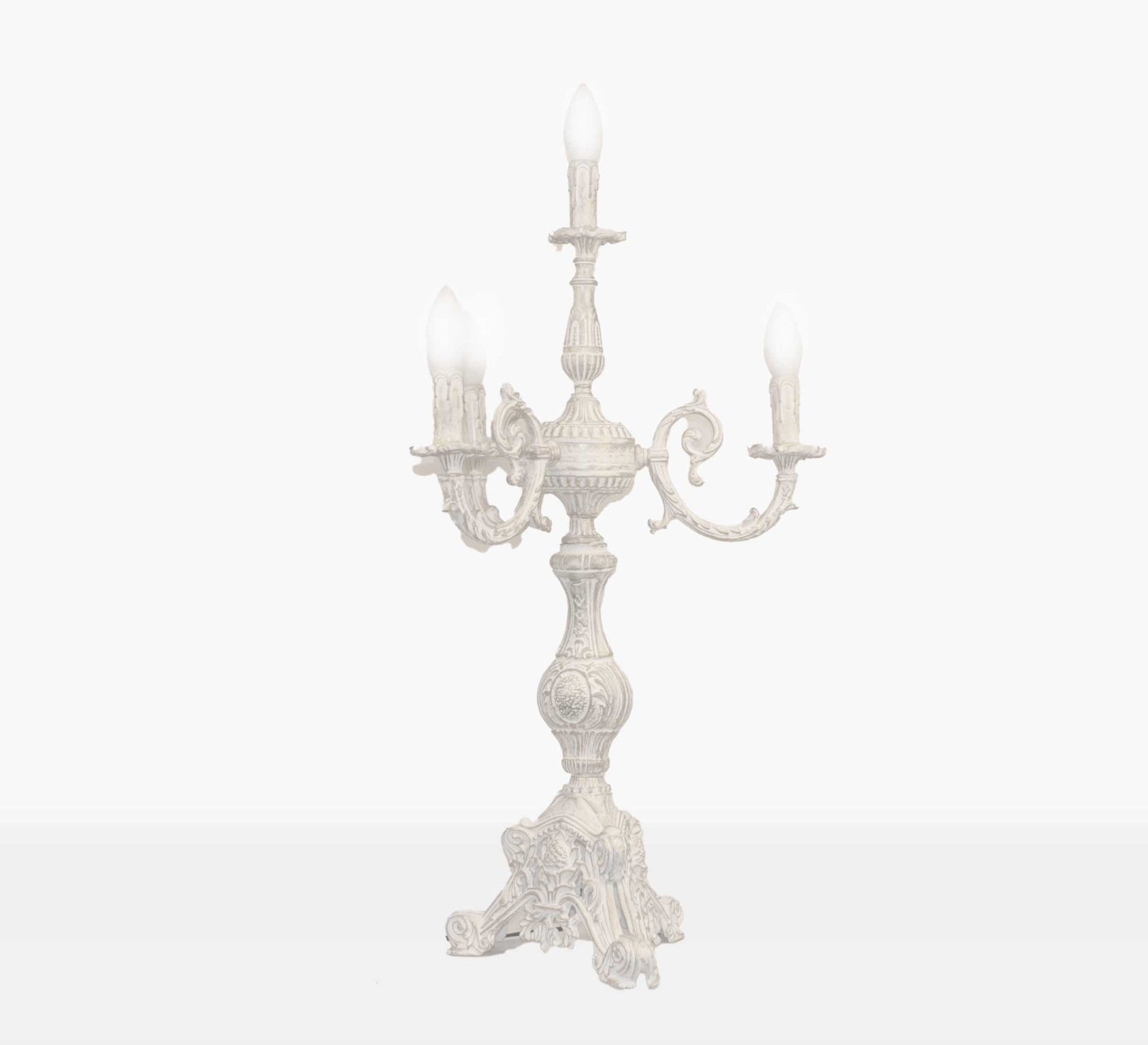 Classic three - light white ornate candlestick - Vitrine Furniture - Lighting