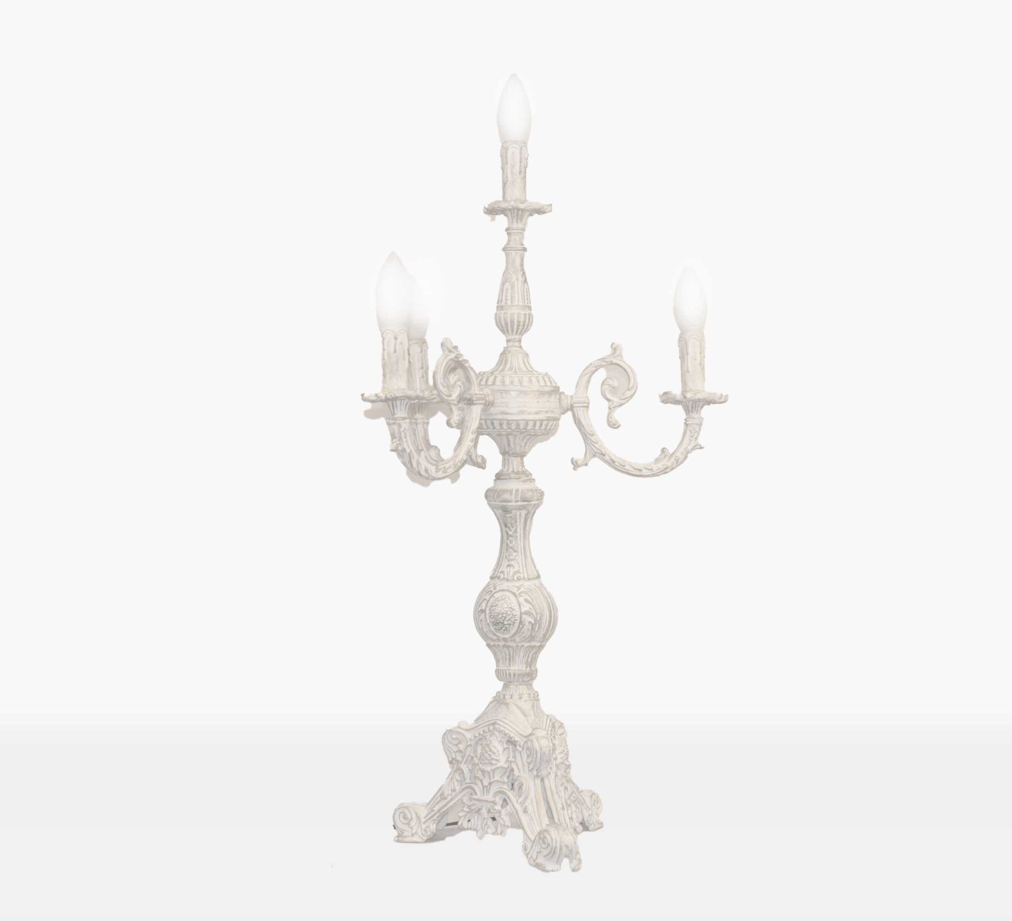 Classic three - light white ornate candlestick - Vitrine Furniture - Lighting