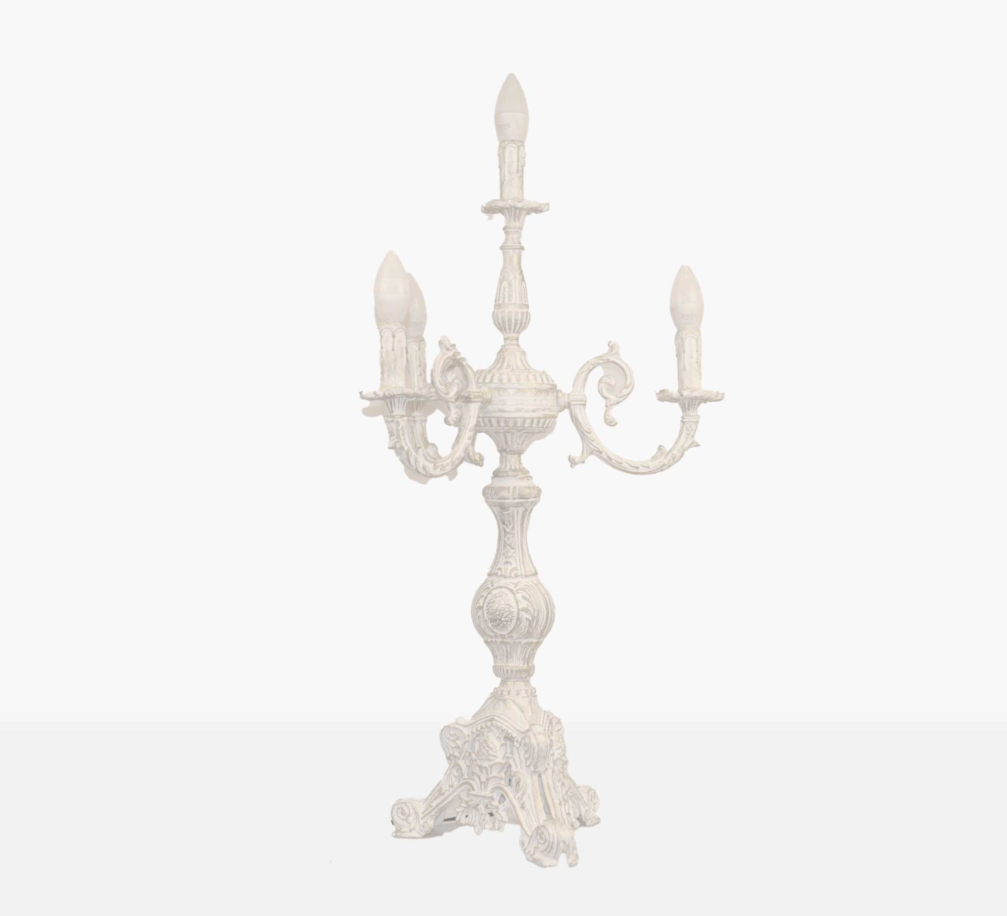 Classic three - light white ornate candlestick - Vitrine Furniture - Lighting