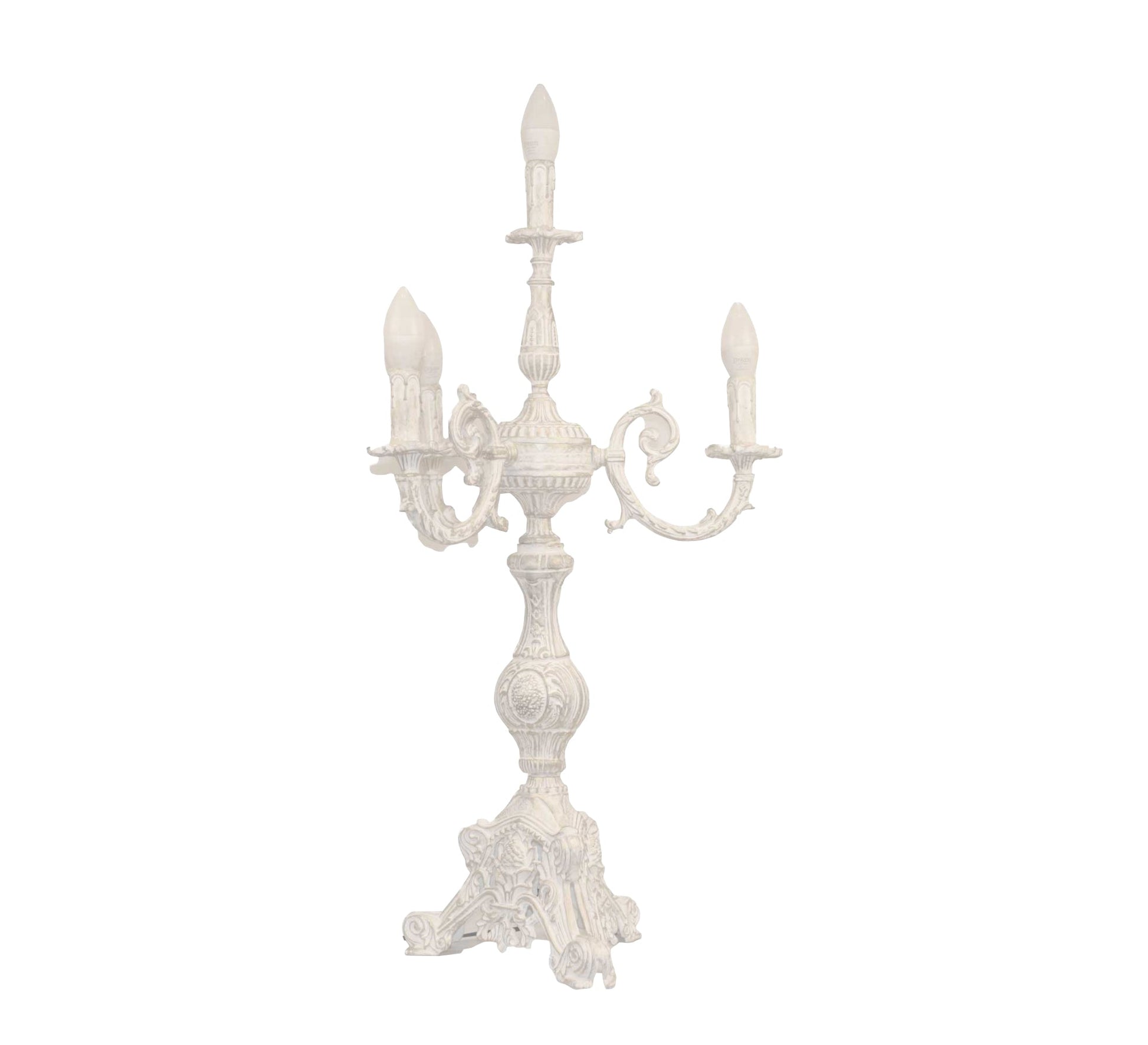 Classic three - light white ornate candlestick - Vitrine Furniture - Lighting