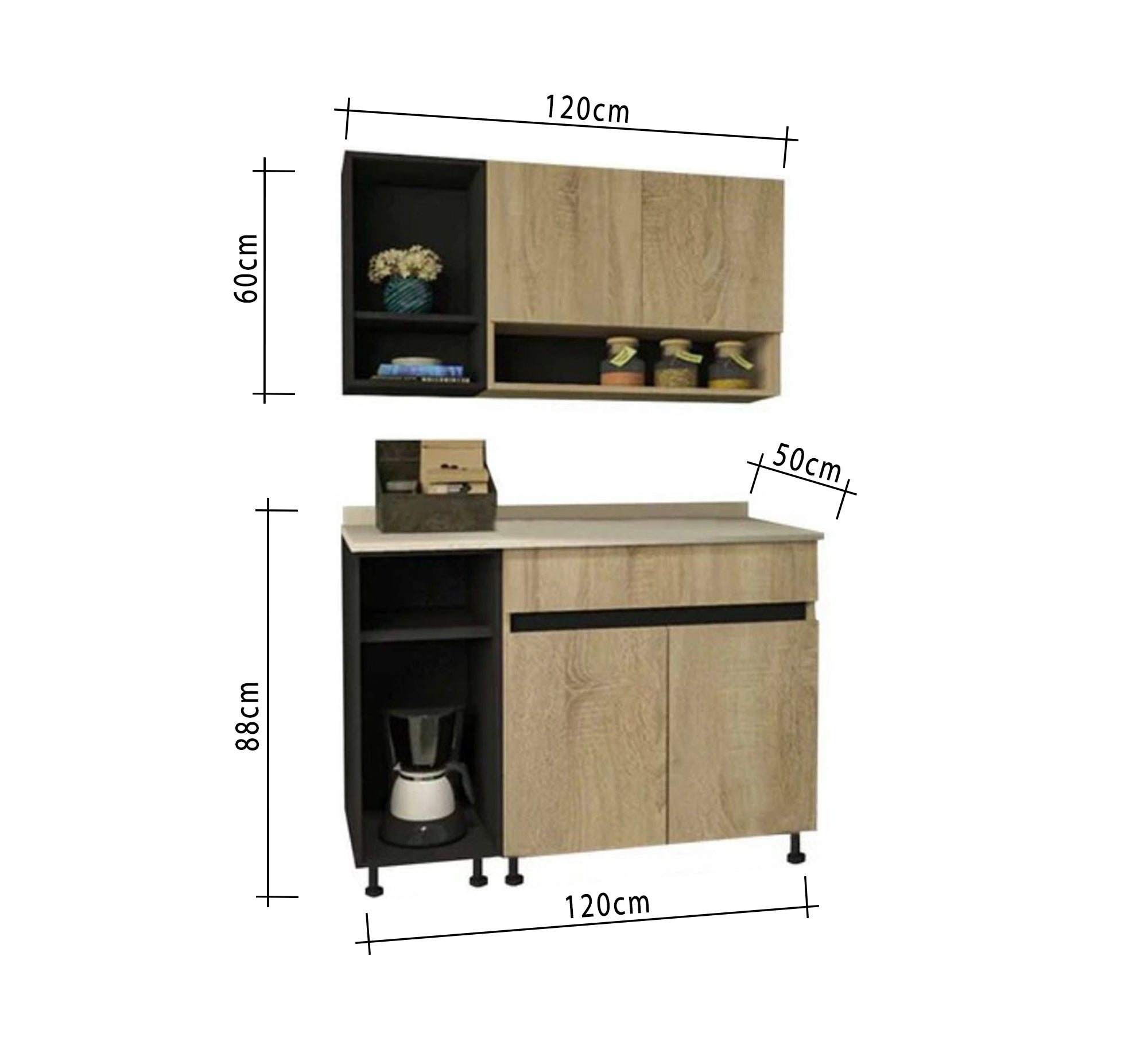 Coffee corner in light wood with black accents - Vitrine Furniture - Furniture