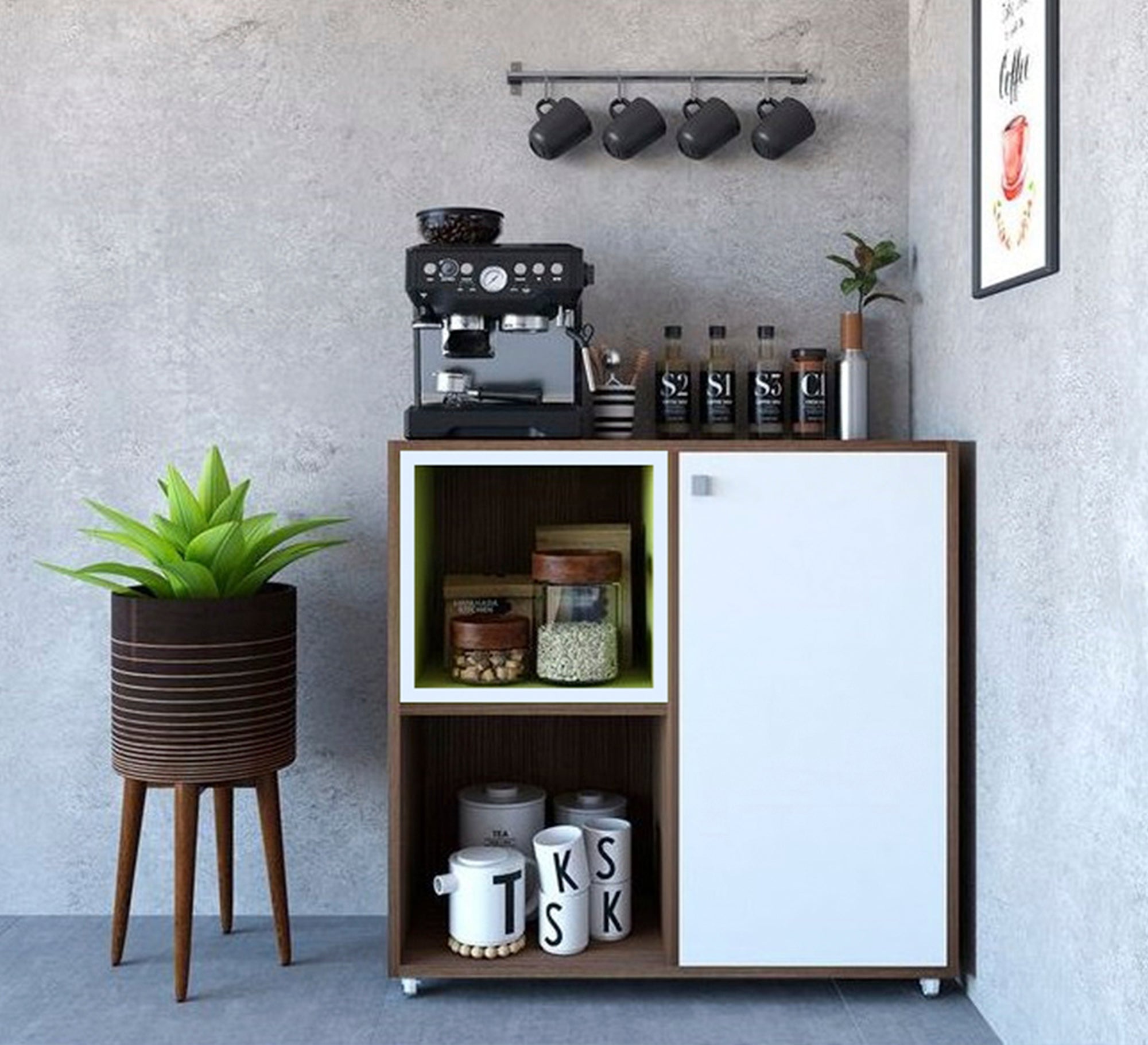 Coffee corner in white and brown - Vitrine Furniture - Coffee Corner