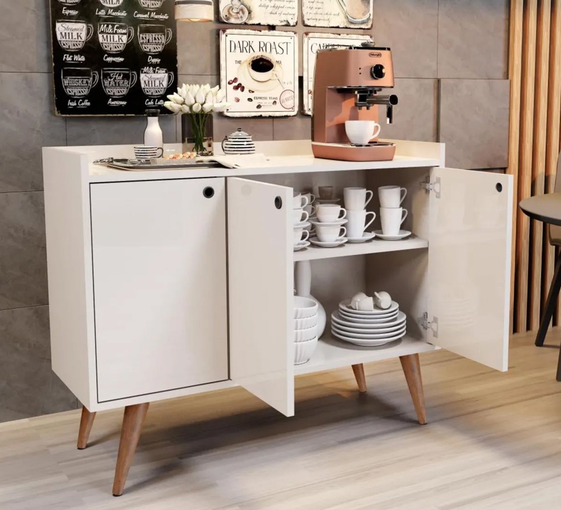 Coffee corner with slanted wooden legs - Vitrine Furniture - Furniture