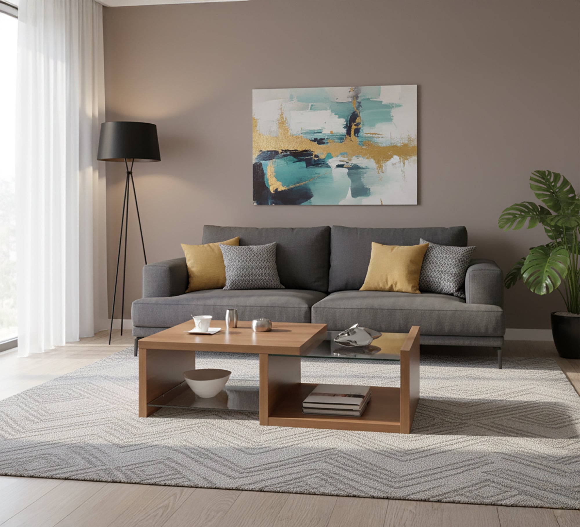 Coffee Table: Elegant Wooden Finish Charm - Vitrine Furniture - Furniture