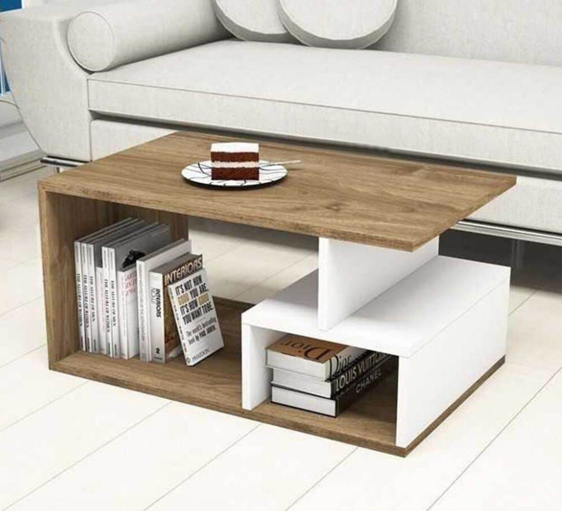 Coffee table with a geometric design in wood and white - Vitrine Furniture - Furniture