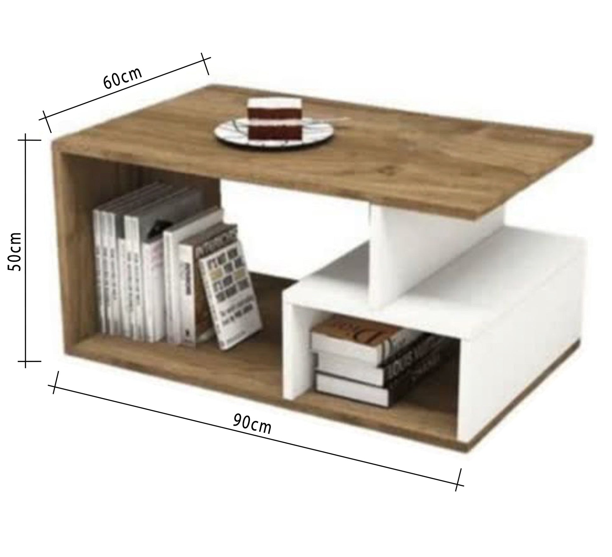 Coffee table with a geometric design in wood and white - Vitrine Furniture - Furniture