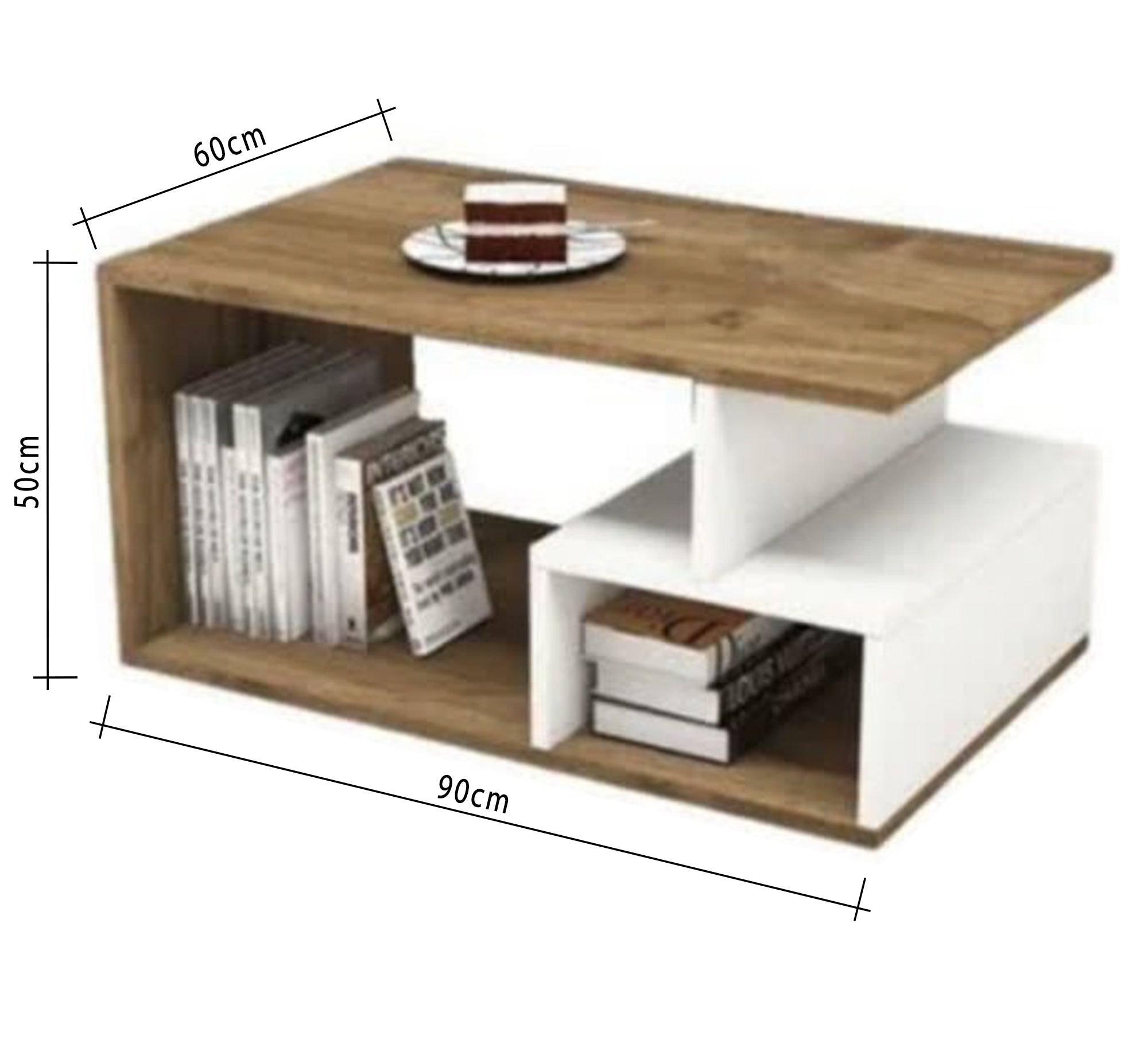 Coffee table with a geometric design in wood and white - Vitrine Furniture - Furniture