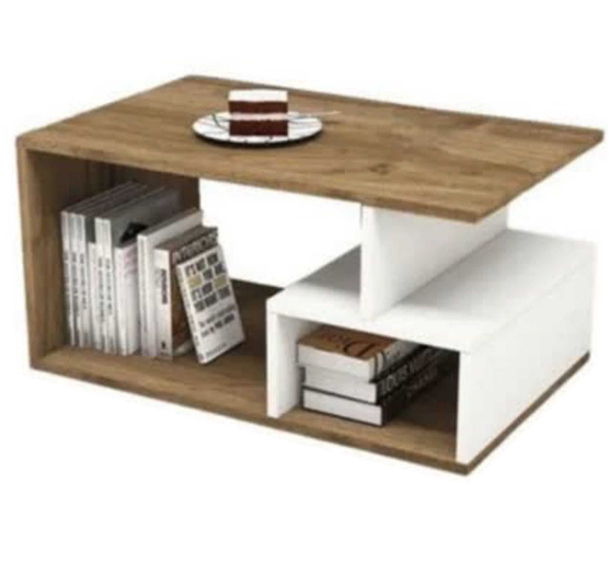 Coffee table with a geometric design in wood and white - Vitrine Furniture - Furniture