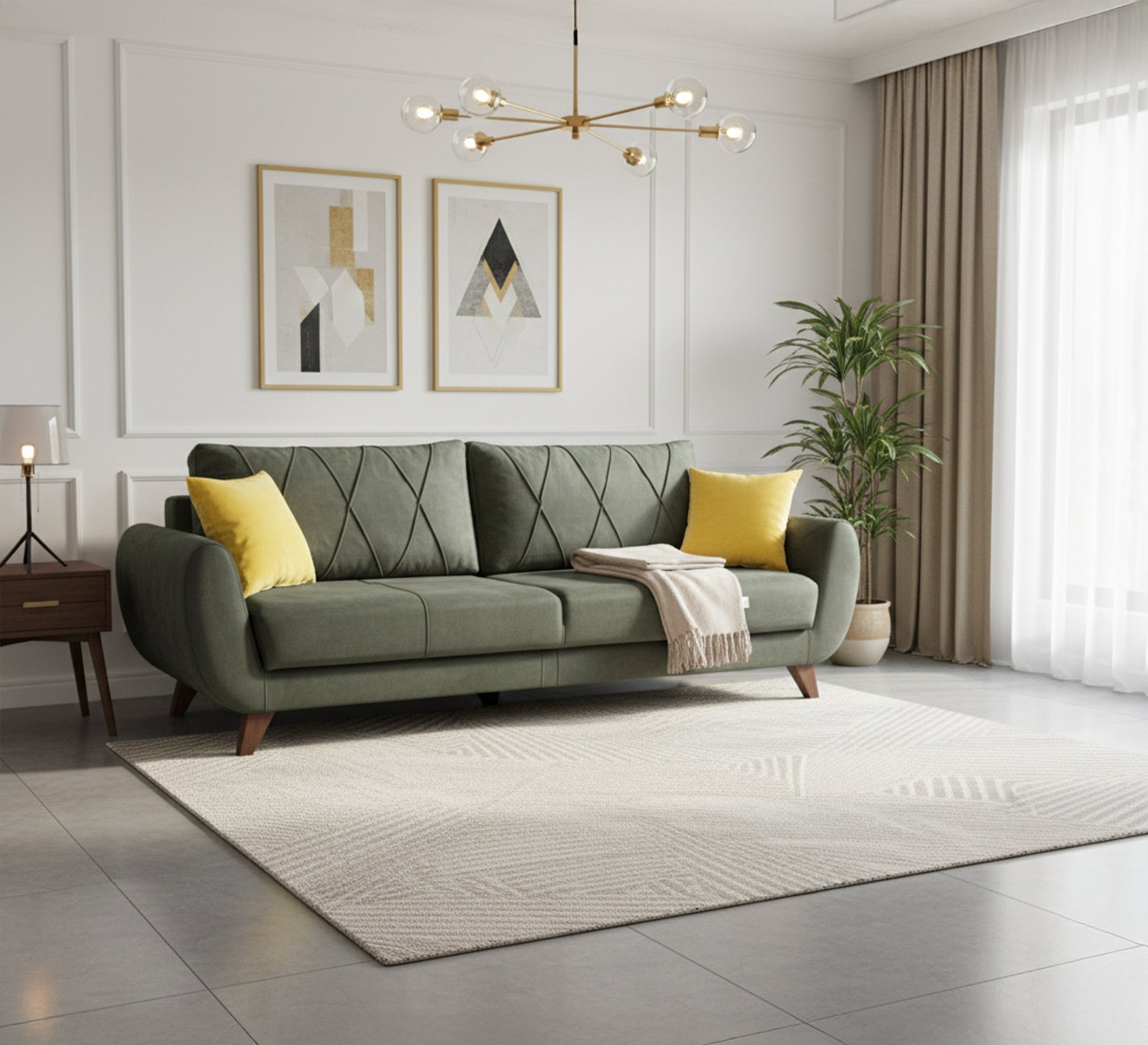 Comfort Luxe Sofa Bed - Stylish Grey, Vibrant Yellow Cushions - Vitrine Furniture - Sofas