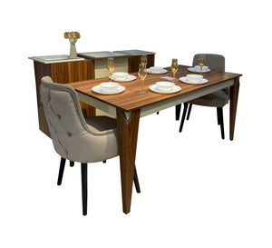 Comfortable dining room in white and light brown wood - Vitrine Furniture - Furniture