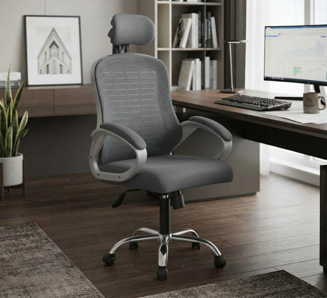 Comfortable Grey Office Chair with Unique Armrests - Vitrine Furniture - Office Chairs