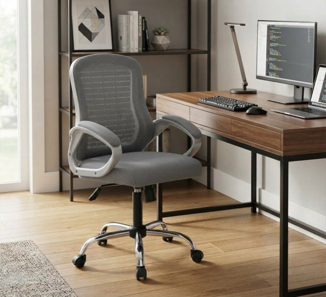 Comfortable Grey Office Chair with Unique Armrests - Vitrine Furniture - Office Chairs