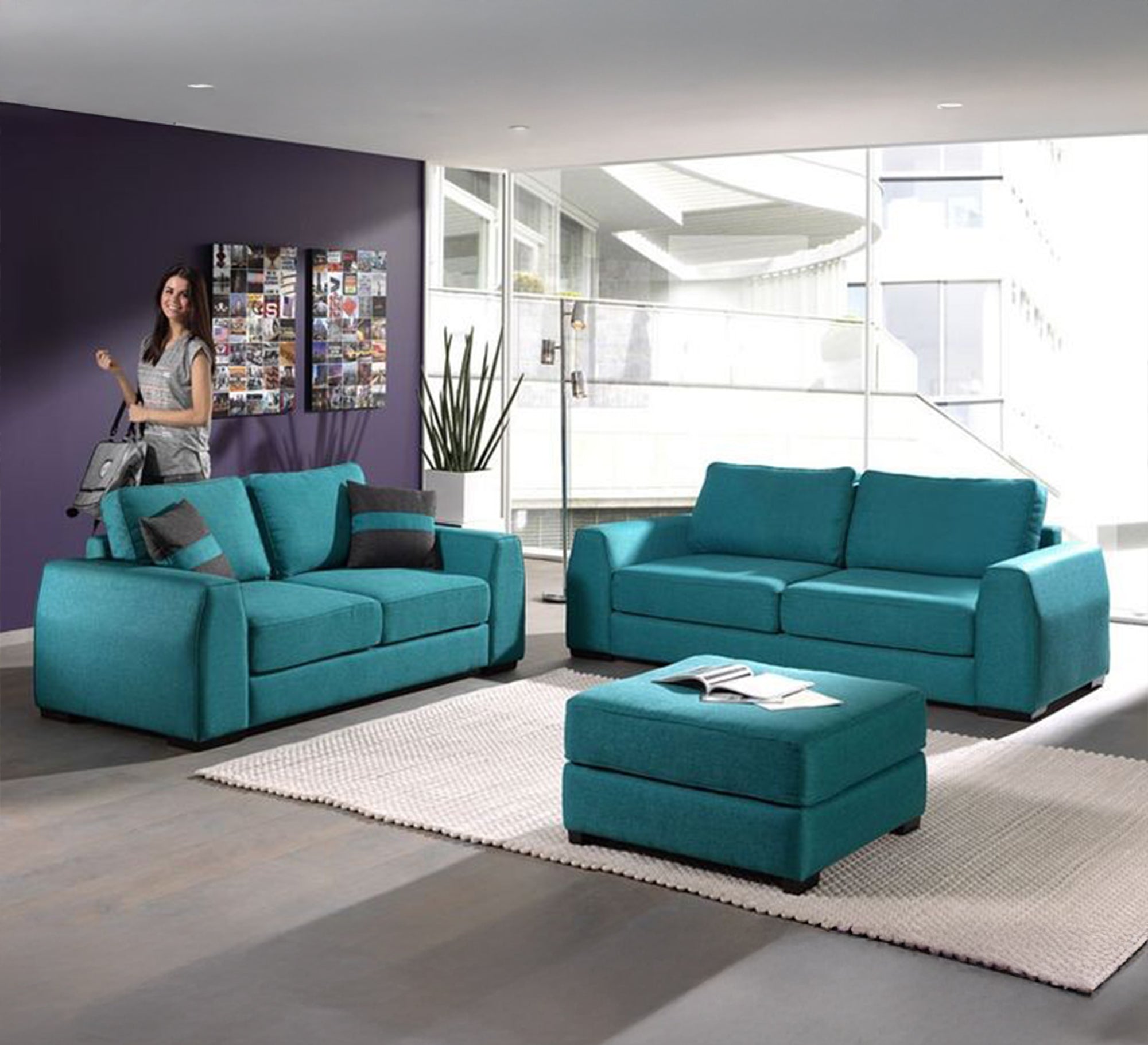 Comfortable modern turquoise blue living room set - Vitrine Furniture - Furniture