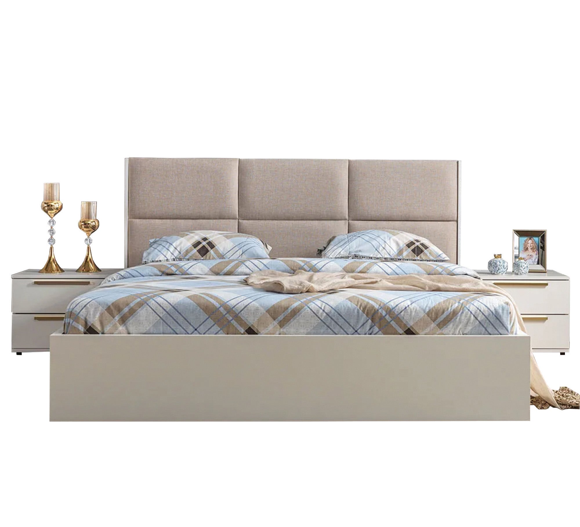 Complete bedroom in pearly white - Vitrine Furniture - Bed Sets