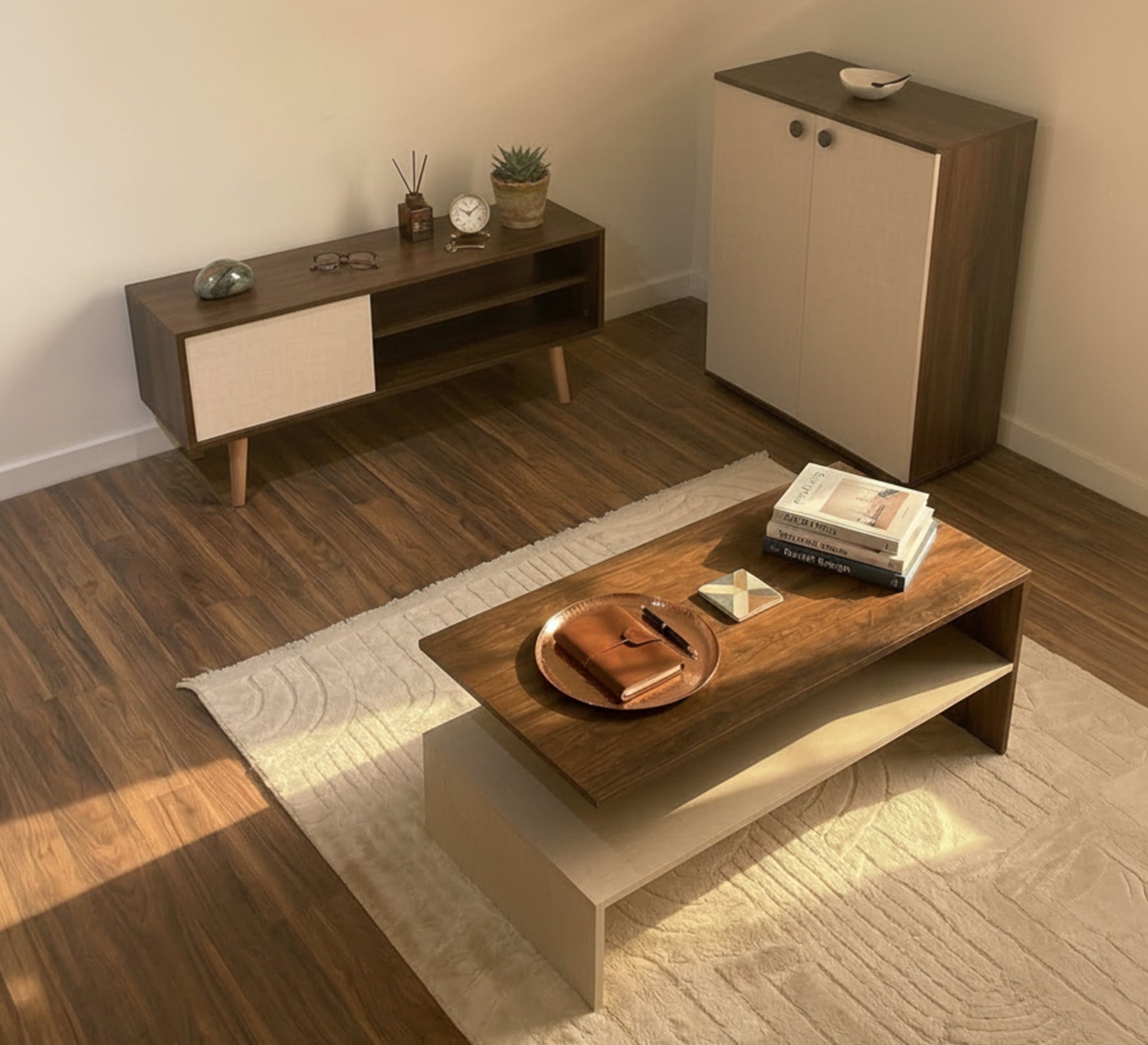 Complete modern wooden furniture set - Vitrine Furniture - TV Table & Cabinet