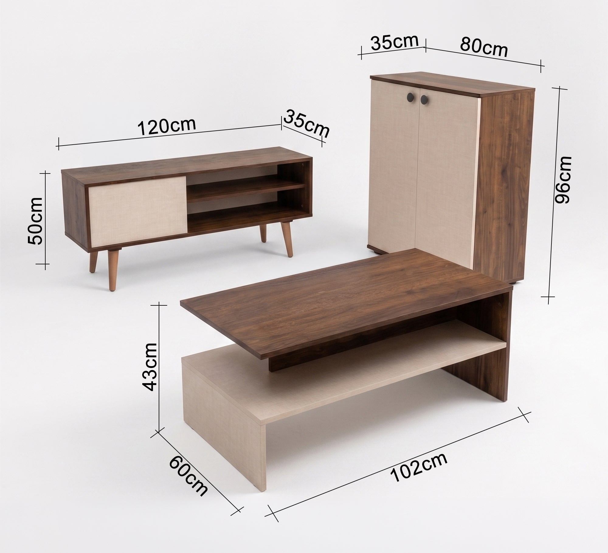 Complete modern wooden furniture set - Vitrine Furniture - TV Table & Cabinet