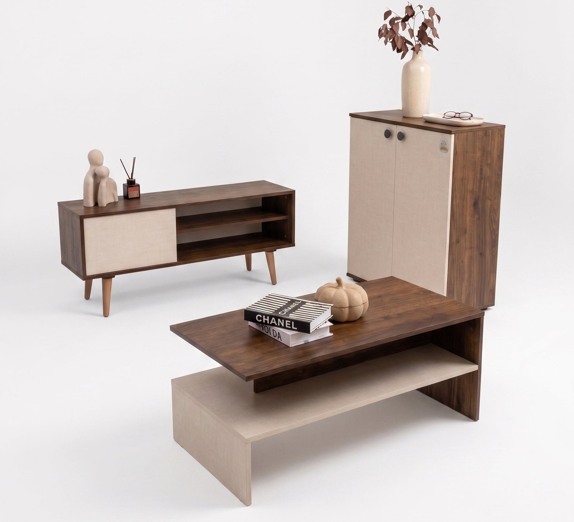 Complete modern wooden furniture set - Vitrine Furniture - TV Table & Cabinet