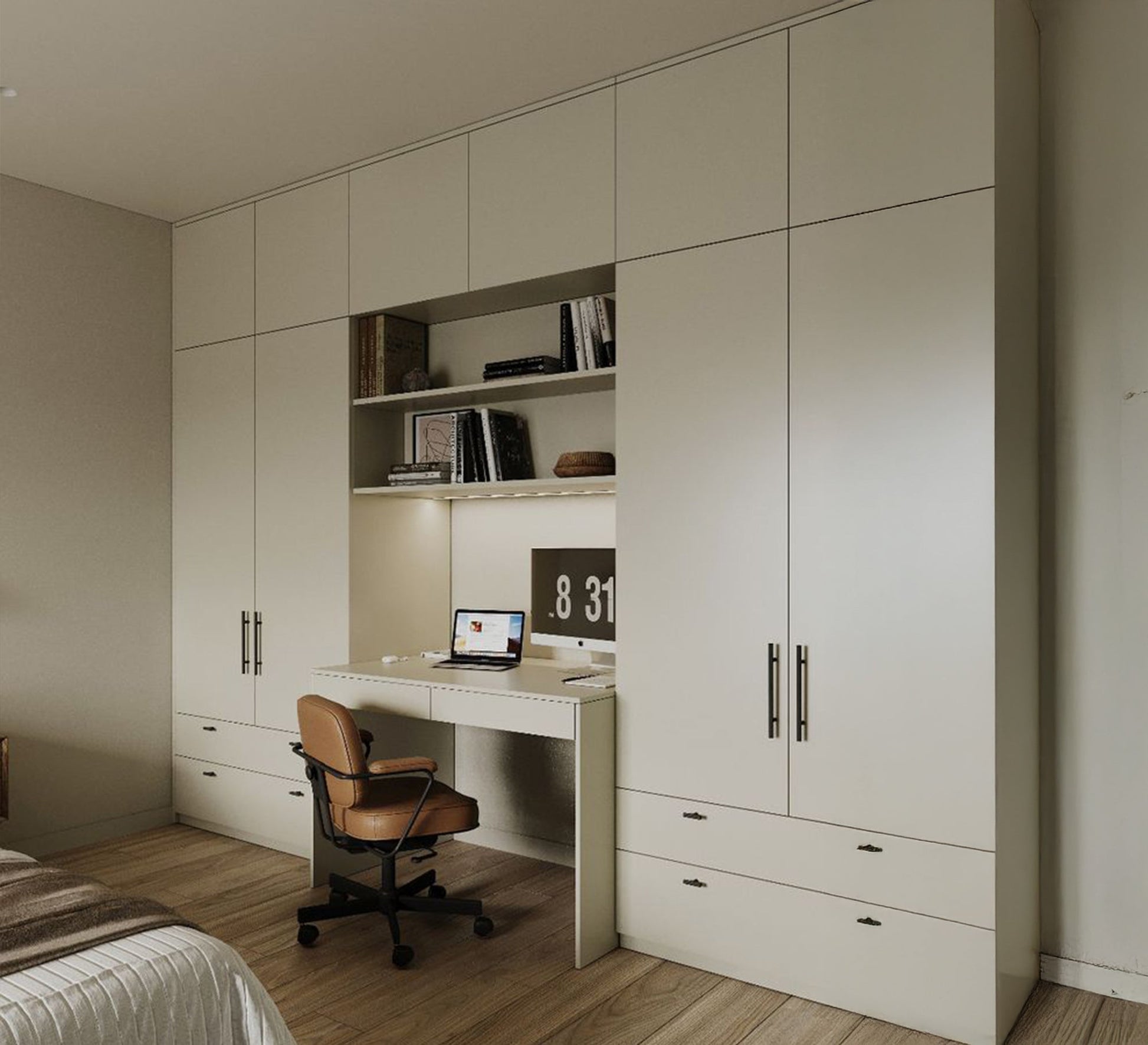 Complete wall - mounted paper cabinet with a large, spacious desk - Vitrine Furniture - Furniture