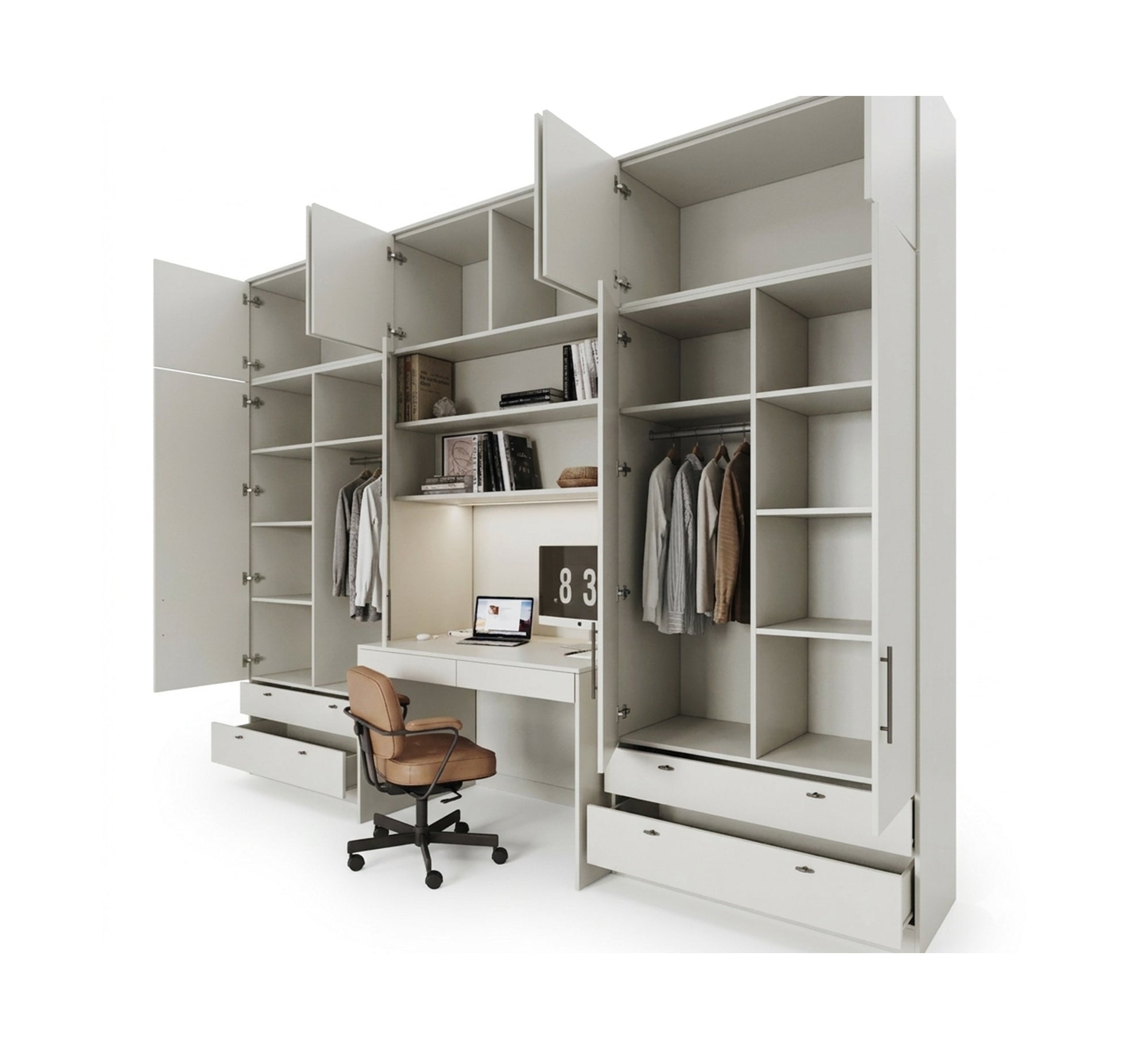 Complete wall - mounted paper cabinet with a large, spacious desk - Vitrine Furniture - Wardrobes