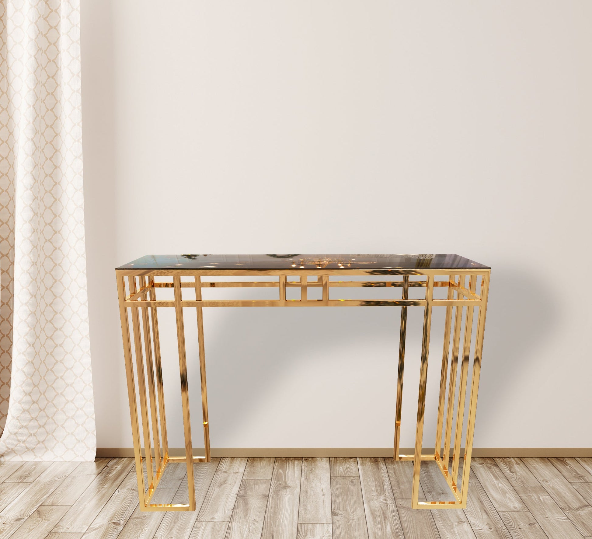 Console decorated with successive golden sticks - Vitrine Furniture - Furniture