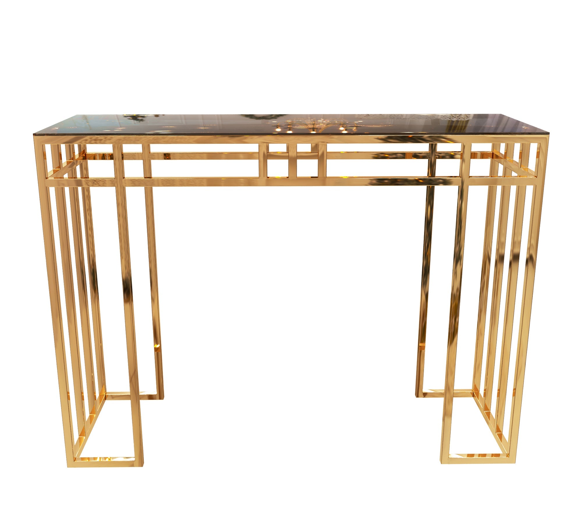 Console decorated with successive golden sticks - Vitrine Furniture - Furniture