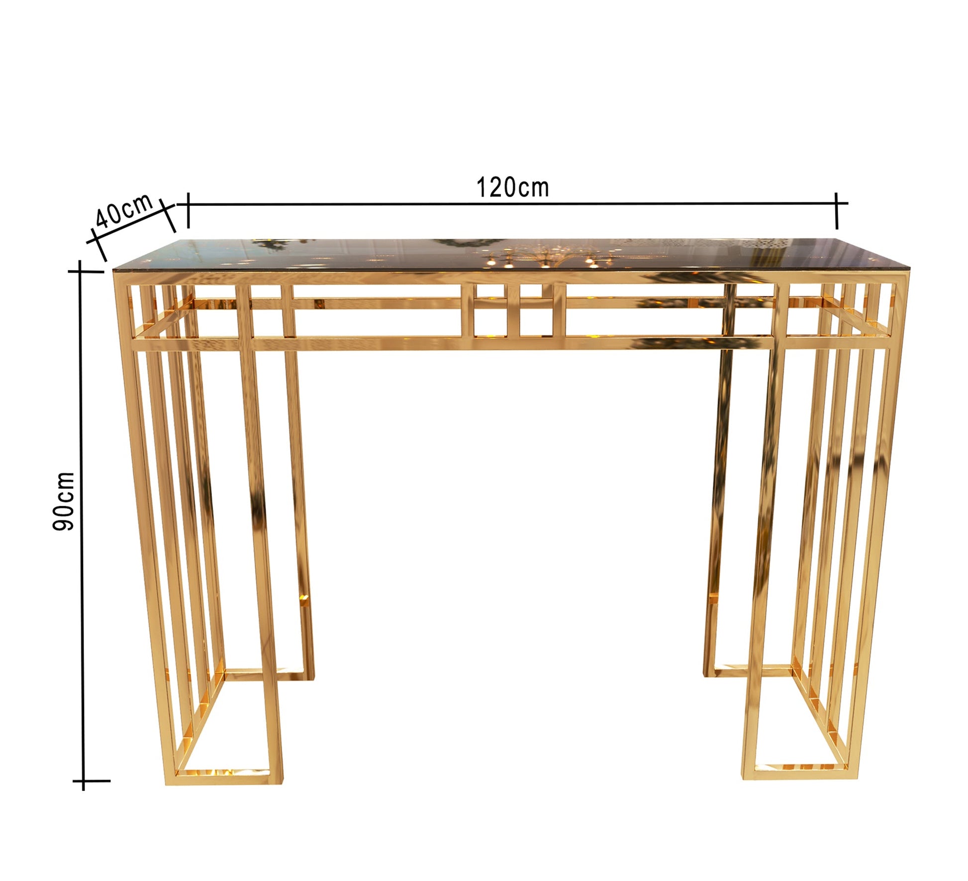 Console decorated with successive golden sticks - Vitrine Furniture - Furniture
