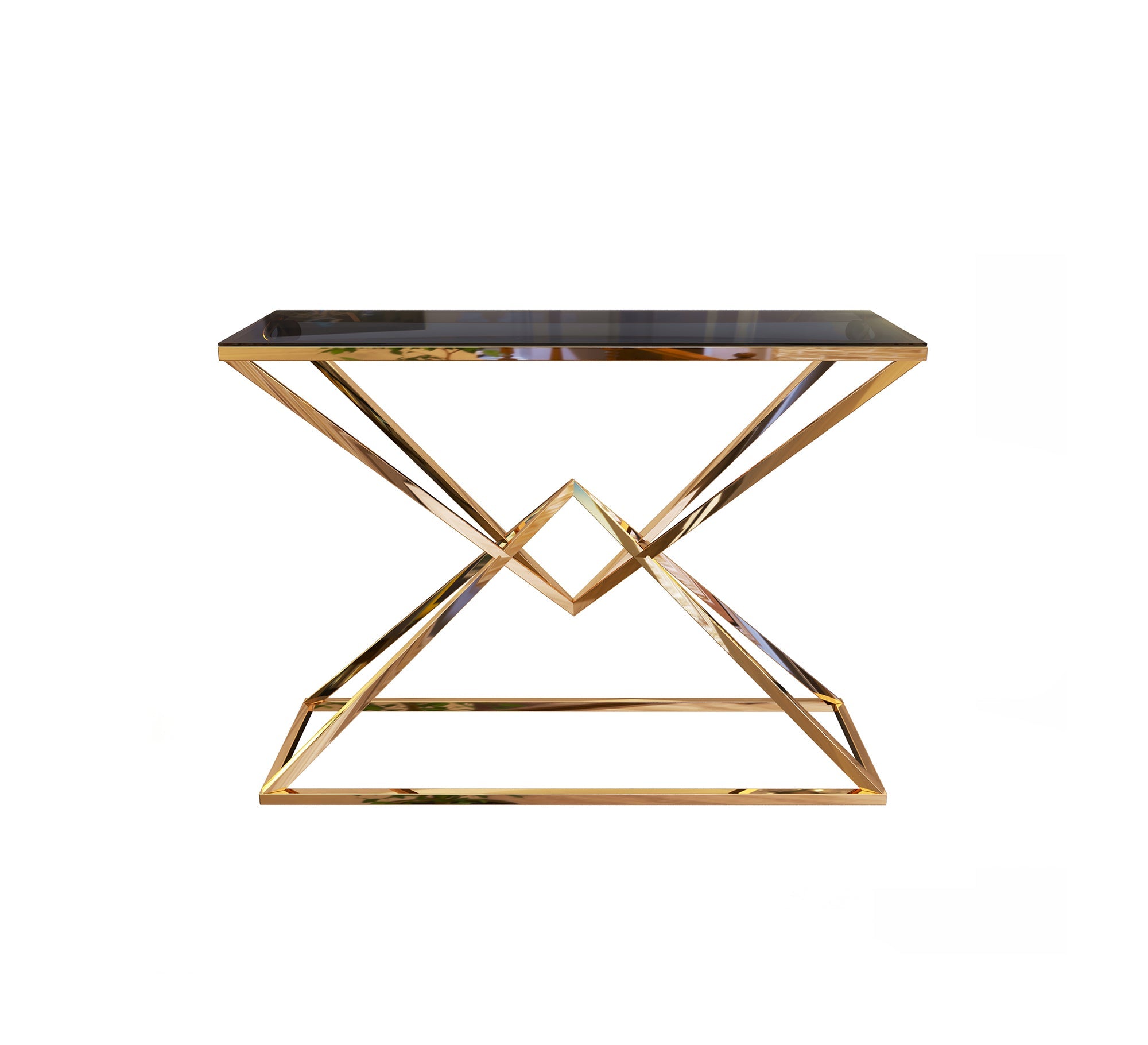 Console with a chassis shaped like overlapping pyramids - Vitrine Furniture - Console