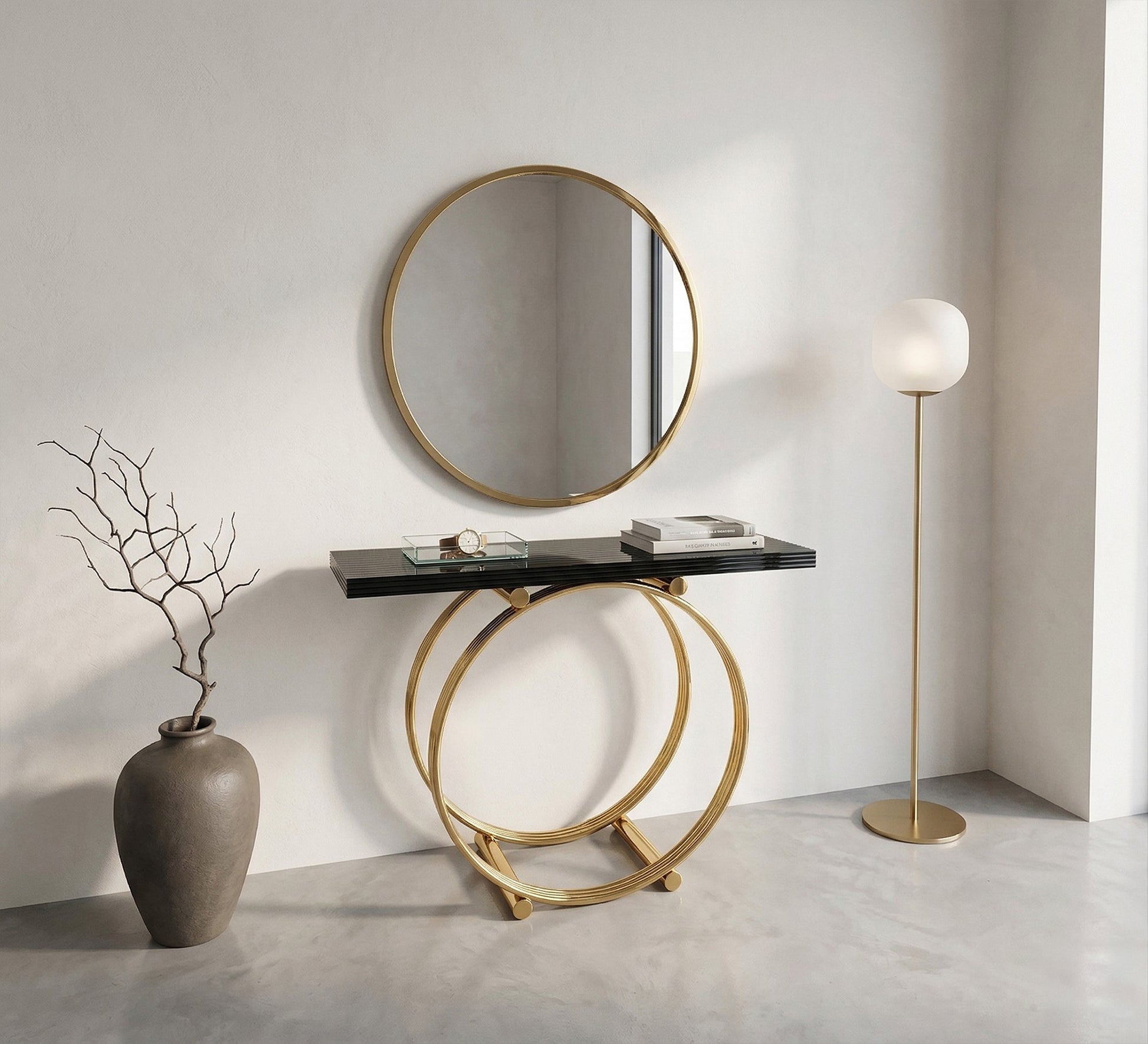 Console with base and circular mirror - Vitrine Furniture - Console