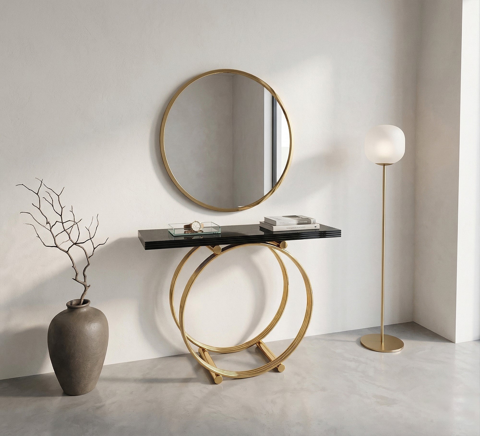 Console with base and circular mirror - Vitrine Furniture - Console