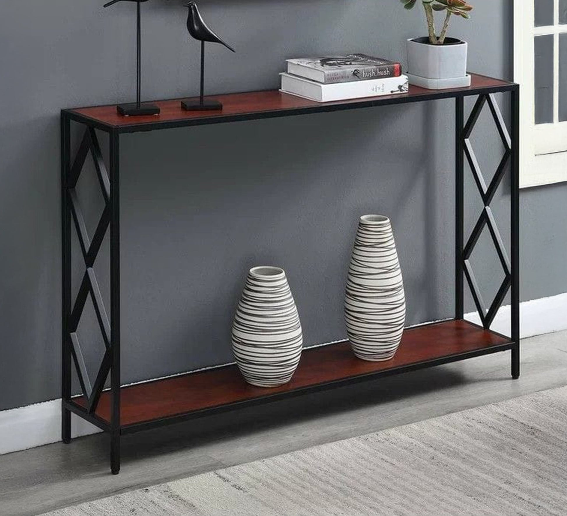 Console with black frame and wooden shelves - Vitrine Furniture - Furniture