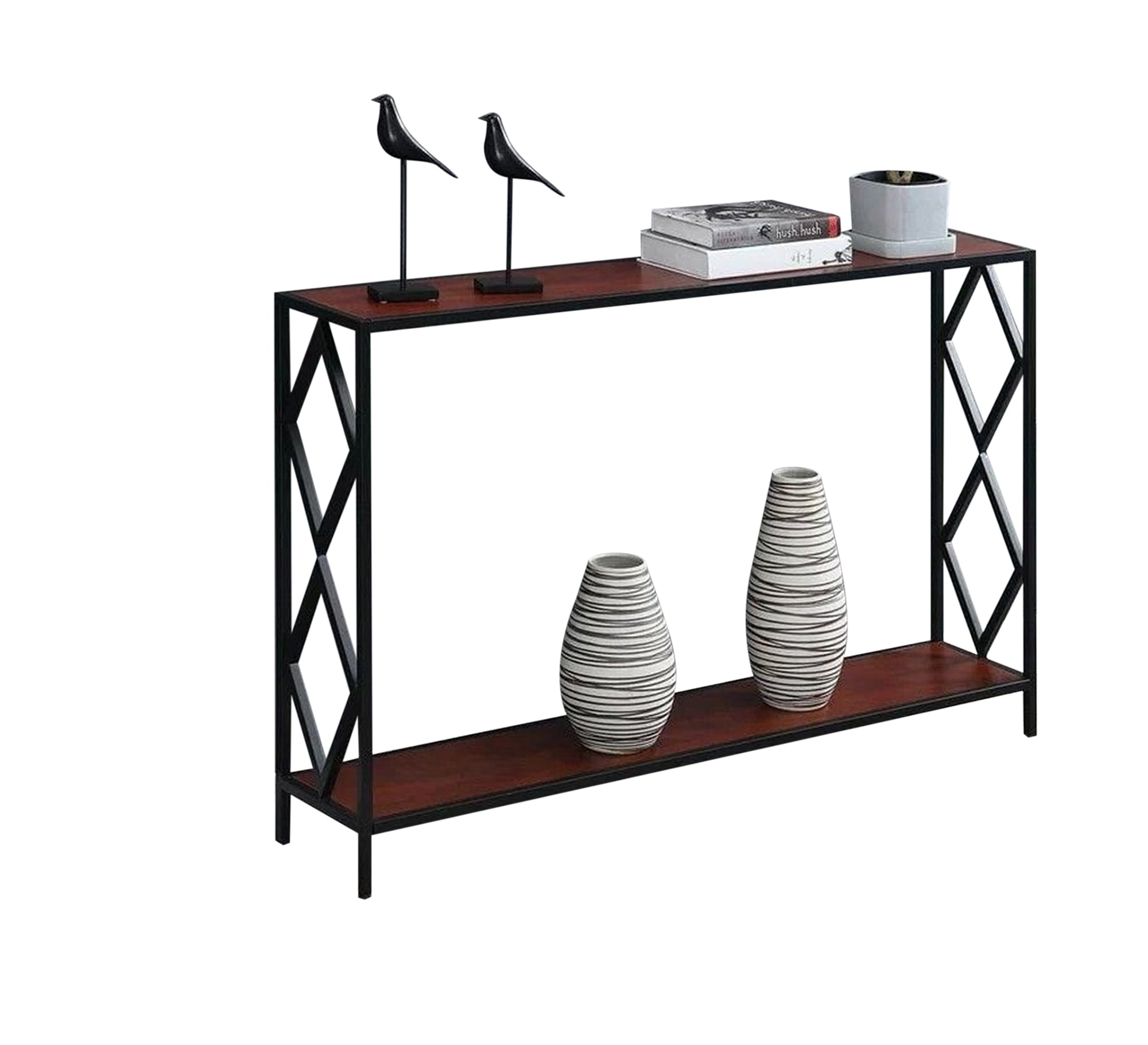 Console with black frame and wooden shelves - Vitrine Furniture - Furniture