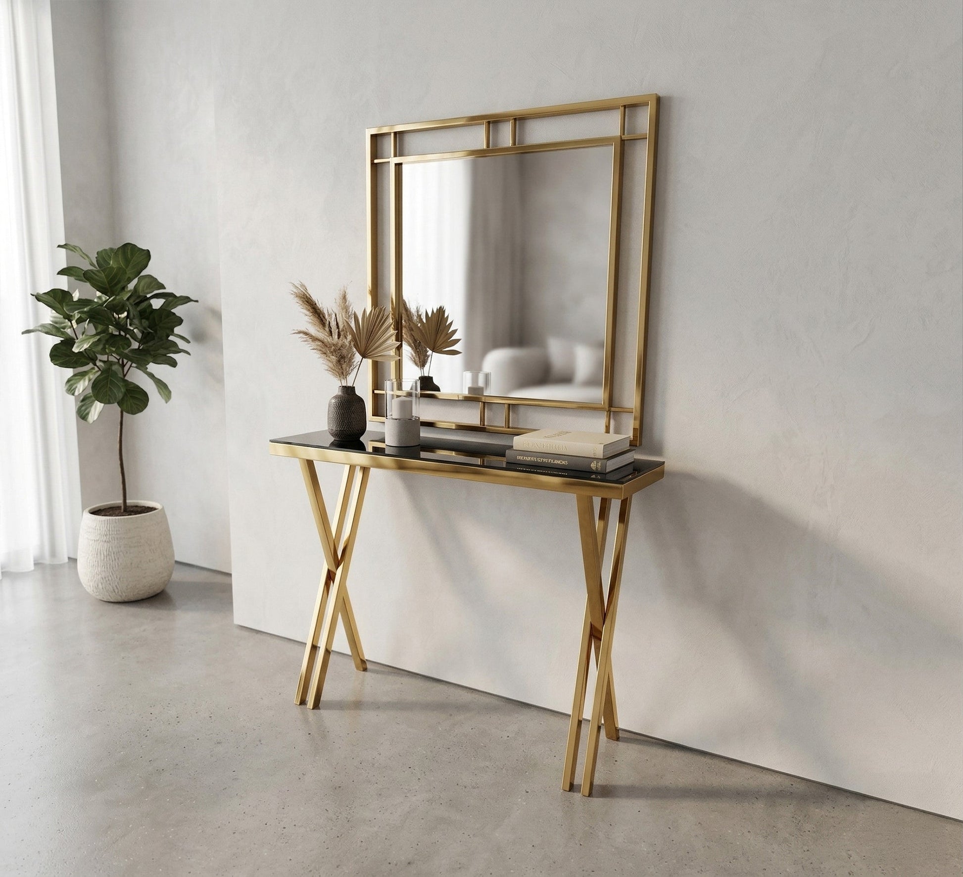 Console with golden mirror - Vitrine Furniture - Console
