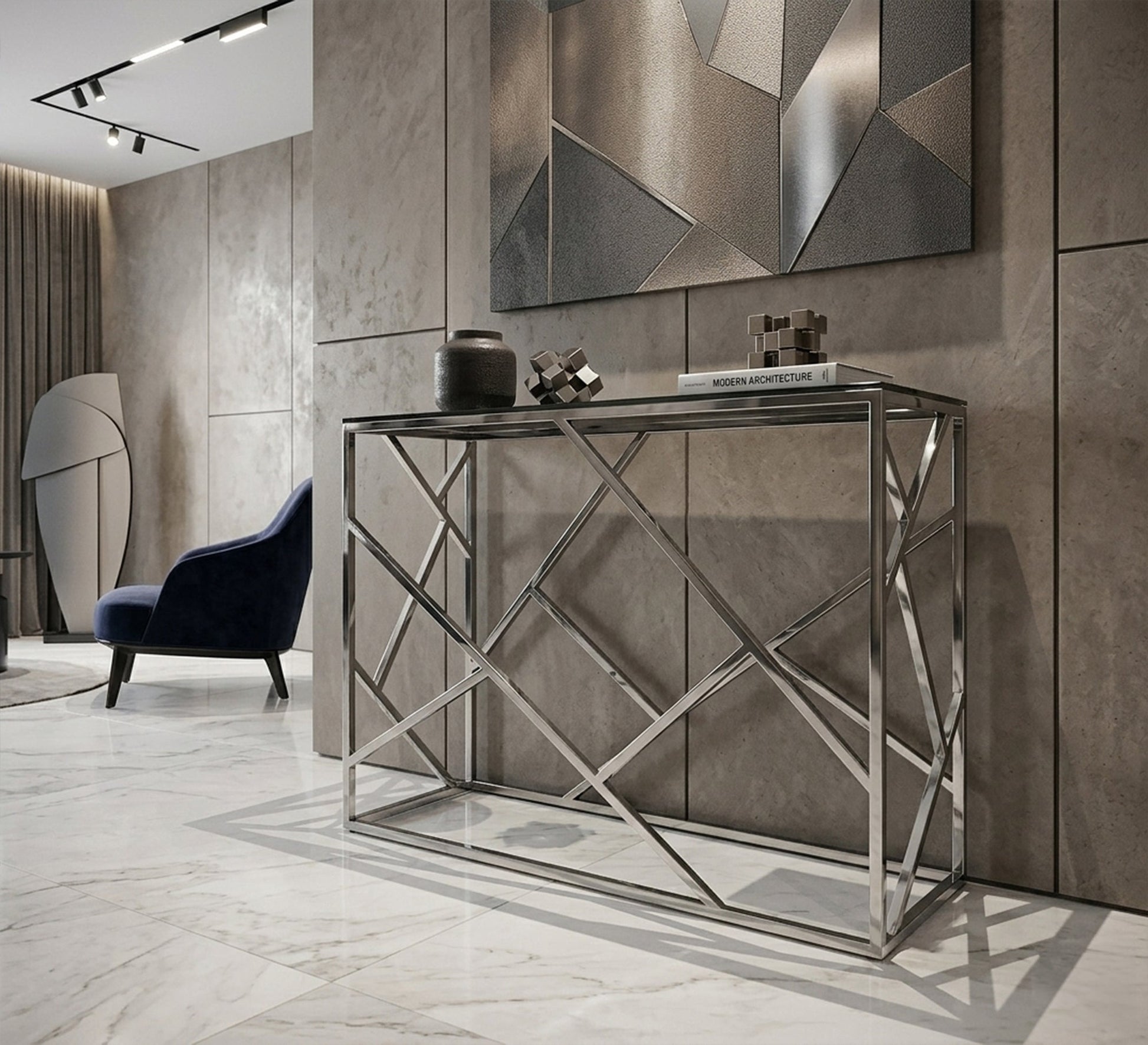Console with silver interlocking decoration - Vitrine Furniture - Console
