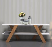 Console with two shelves and X - letter legs, white and beige - Vitrine Furniture - Furniture