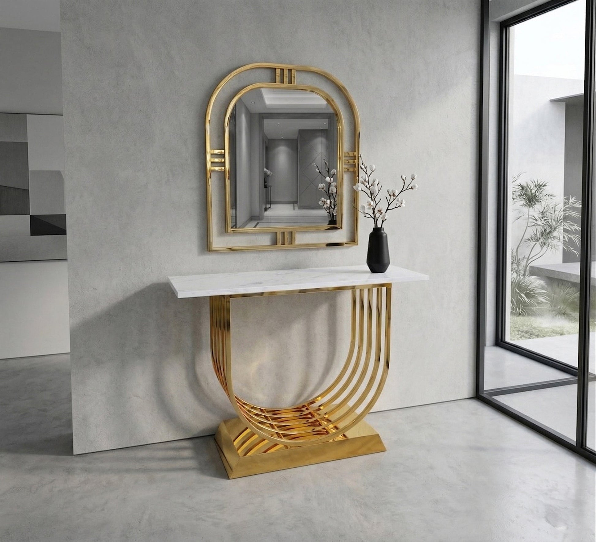 Console with U - shaped base with mirror - Vitrine Furniture - Console
