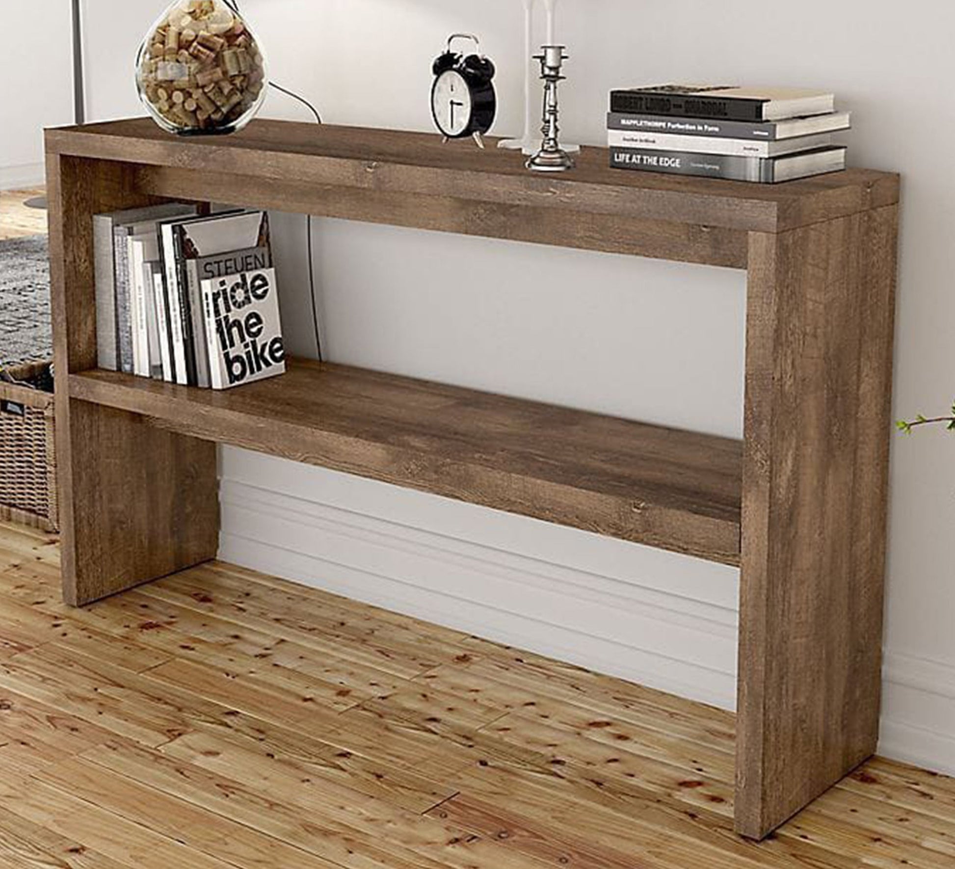 Console with upper and lower shelves, rectangular in shape, wooden - Vitrine Furniture - Furniture