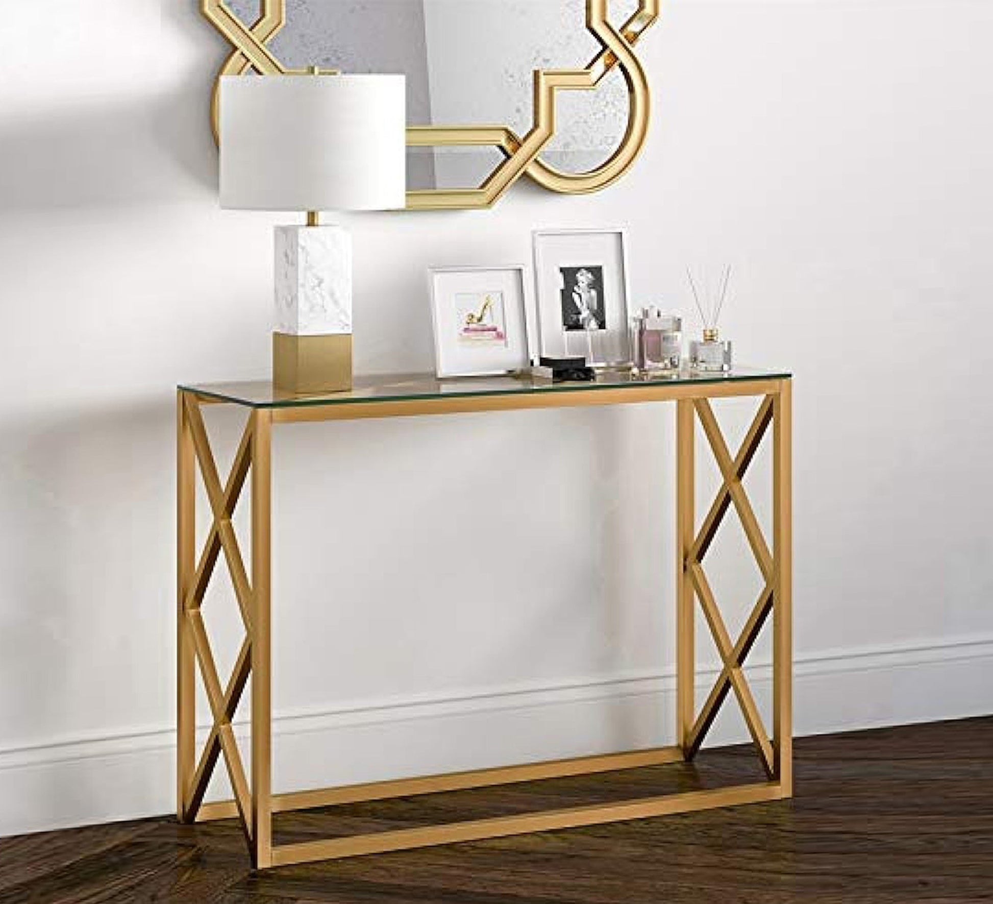 Console with X base in luxurious gold - Vitrine Furniture - Furniture