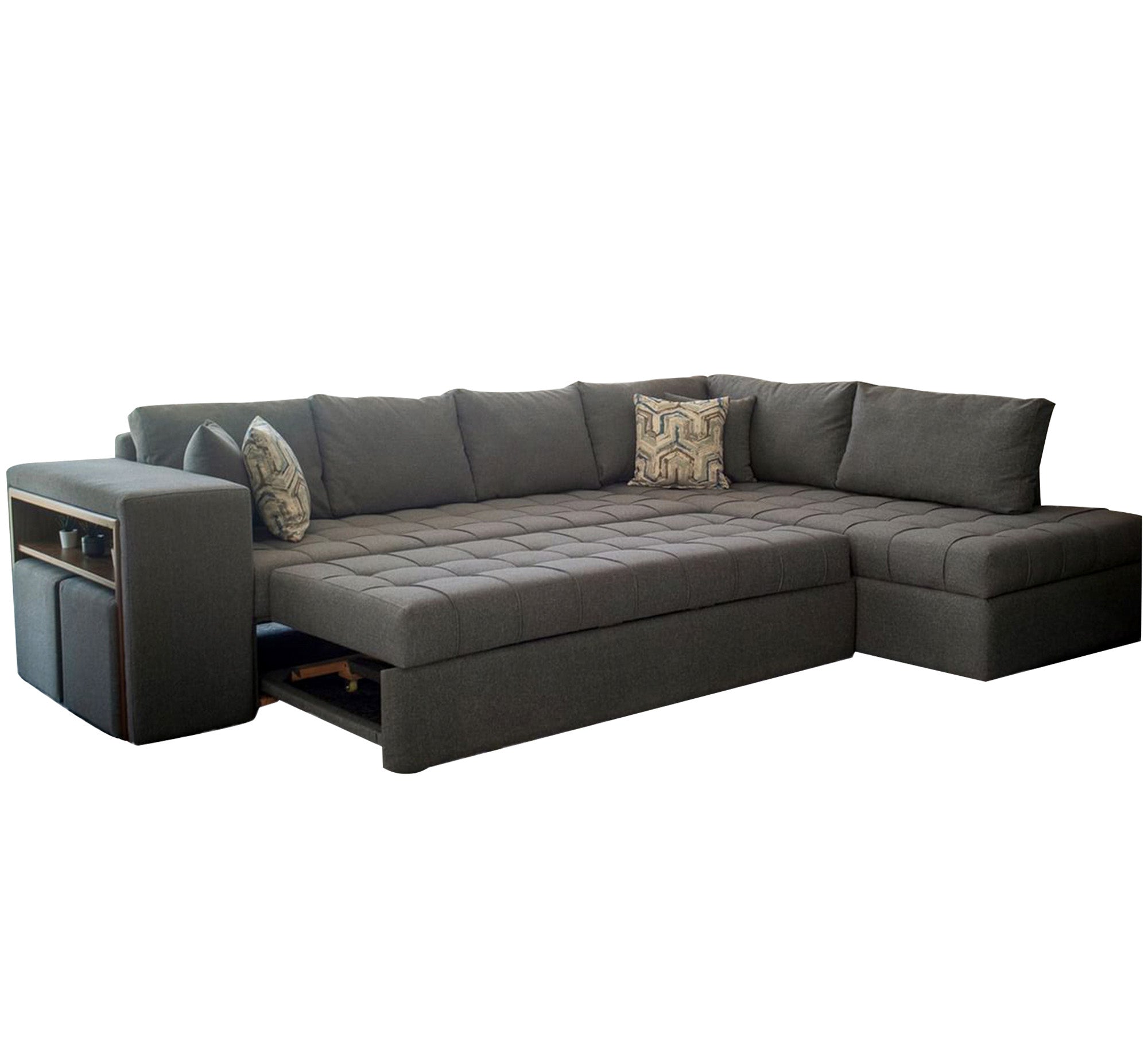 Corner bed and chaise longue in gray color - Vitrine Furniture - Sofa Bed